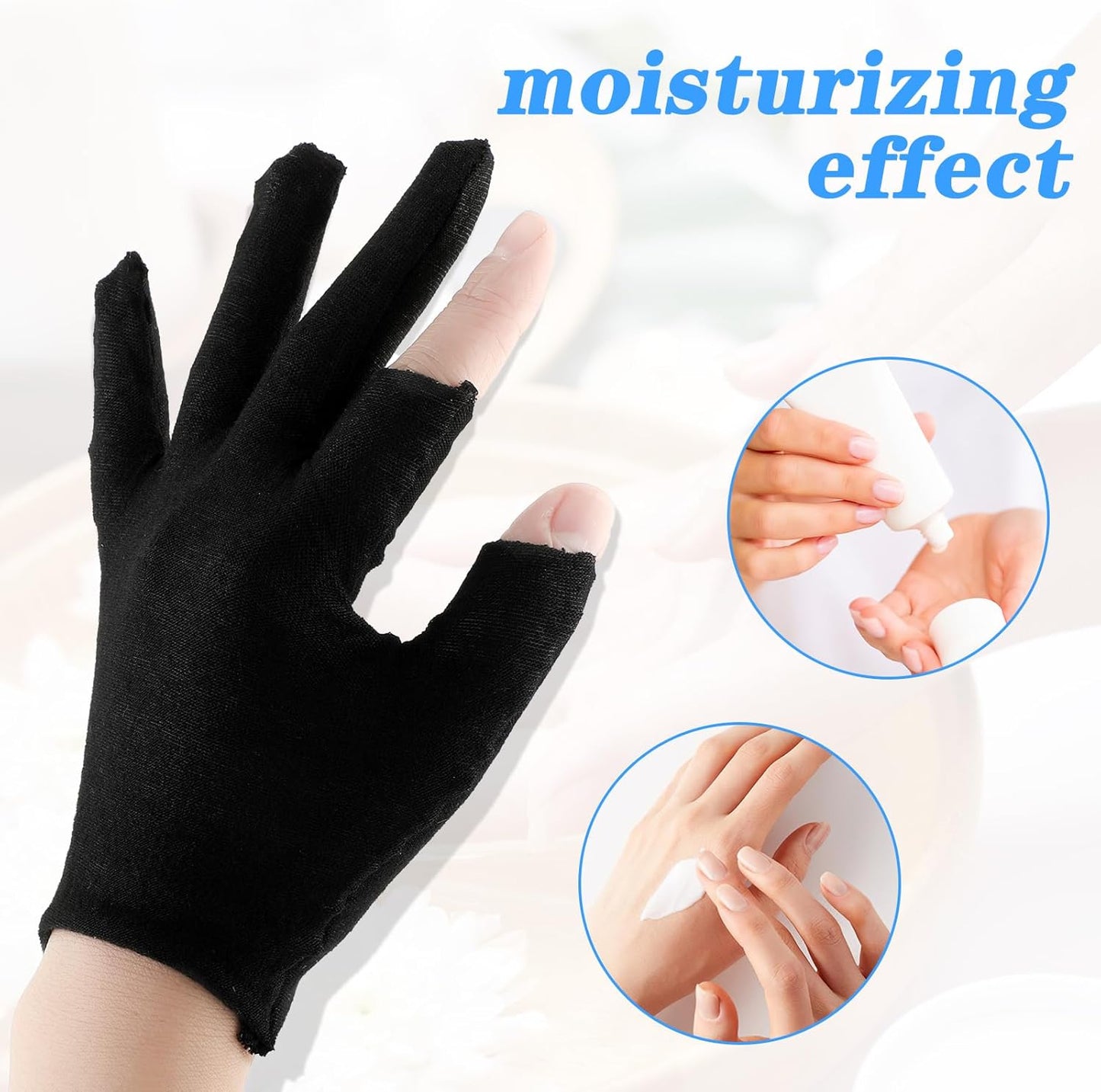 6 Pairs Moisturizing Cotton Gloves Touchscreen Overnight Sleeping Gloves Lightweight Nighttime Lotion Gloves for Bedtime Dry Hand Therapy Sensitive Irritated Skin SPA (Black)