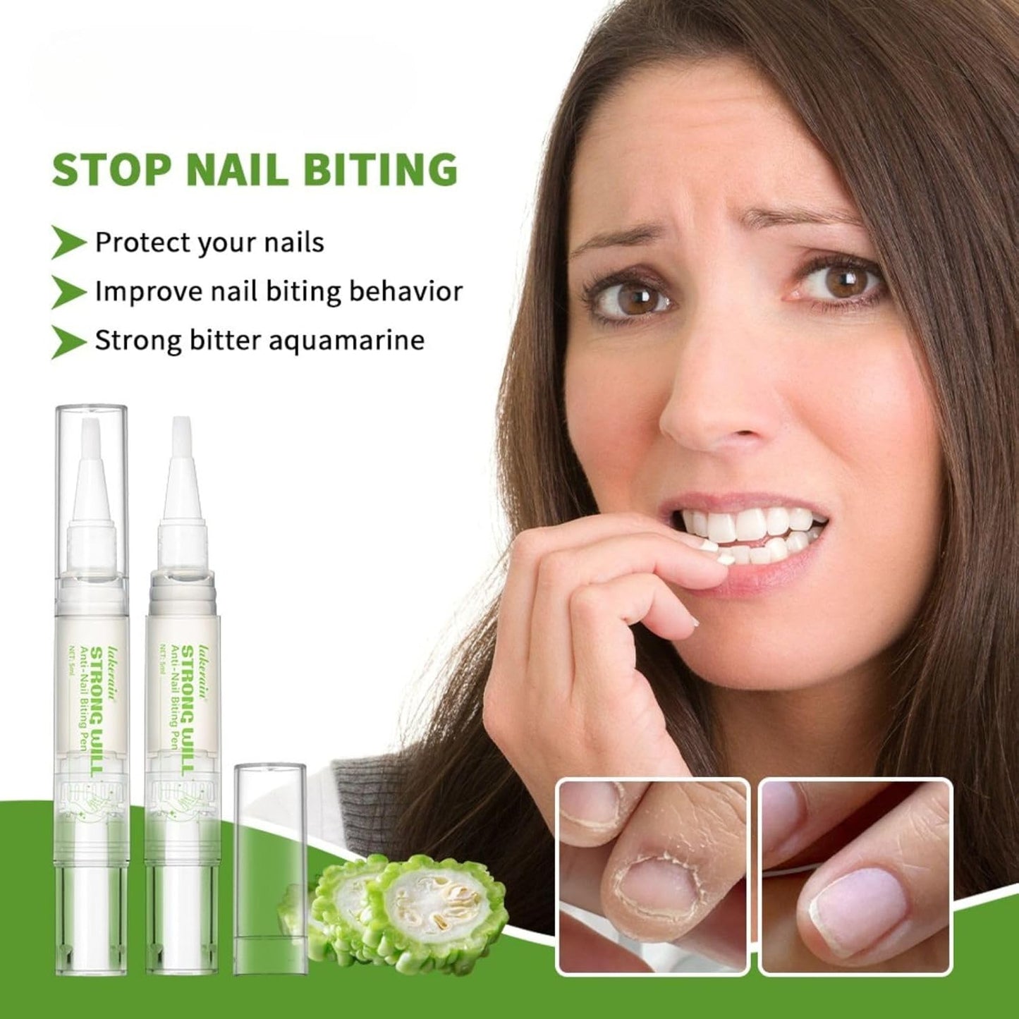 Nail Biting Prevention for Kids & Adults - Anti-Nail Biting Pen, Bitter Tast Nail Polish, 2-in-1 Nail Strengthener & Repair, Thumb Sucking Deterrent