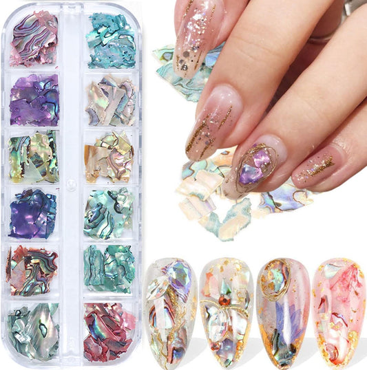 Abalone Seashell Nail Art Sequins, 3D Irregular Thin Nail Art Glitter Flakes Design, Mermaid Shell Slices Decorations UV Gel Shiny Accessories, Ocean Rivet Acrylic Nails Supplies for Women Girls