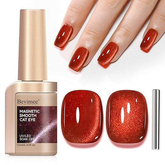 Cat Eye Gel Polish Red, Cateye Magnetic Nail Polish Glitter Holographic UV Gel Sparkle Crystal Jelly Color Bright Red For Nail Salon DIY At Home