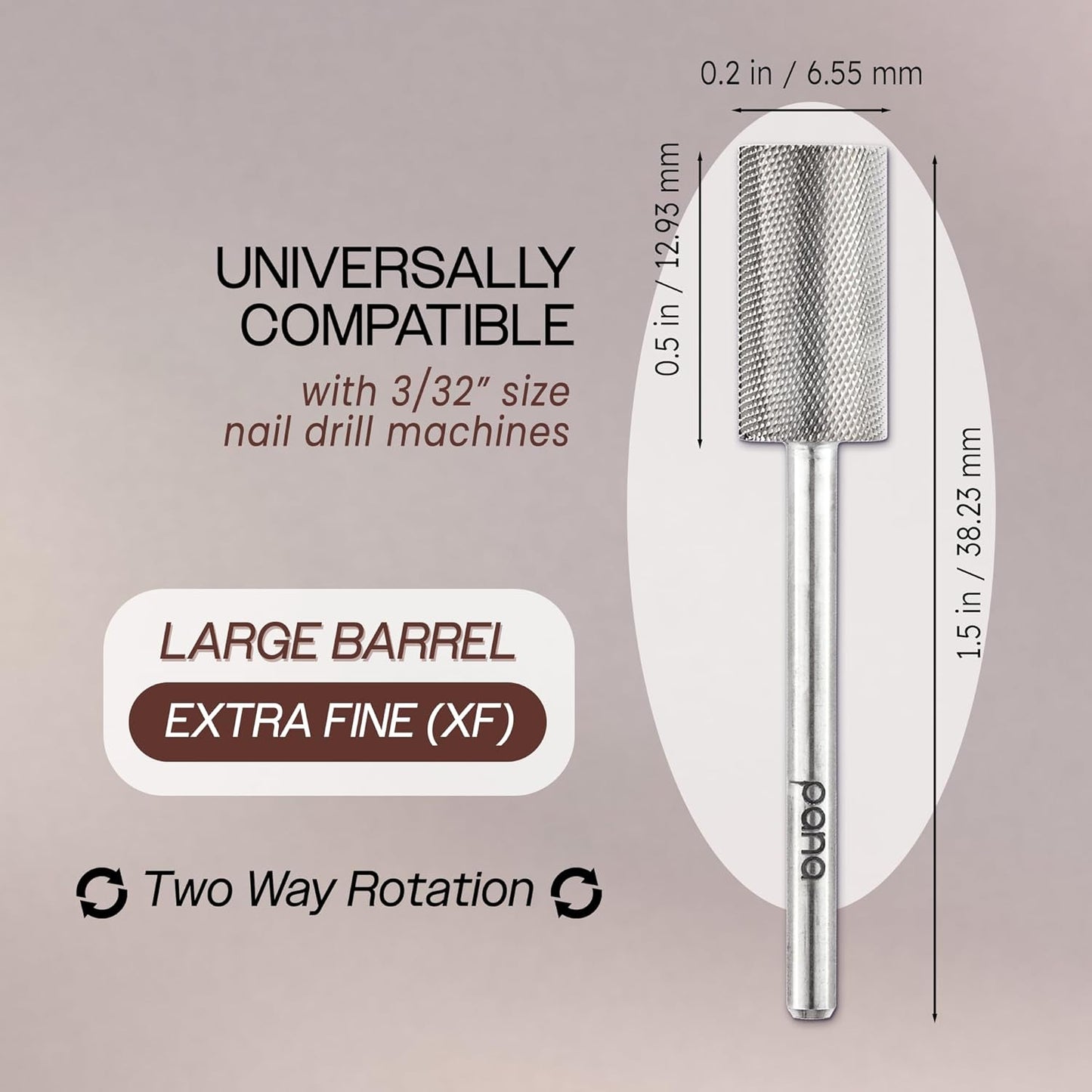 PANA Flat Top Large Barrel 3/32" Shank Size - (Silver, Extra Fine Grit) - Fast remove Acrylic or Hard Gel Nail Drill Bit for Manicure Pedicure Salon Professional or Beginner