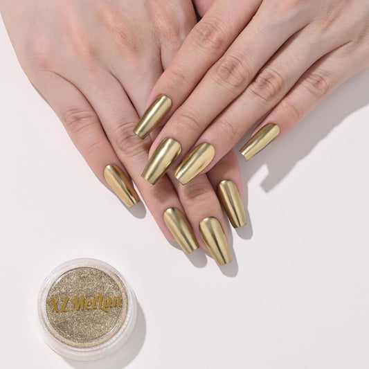 Light Gold Magic Mirror Chrome Nail Powder, Big-Capacity 1.5g Metallic Dust Holographic Effect Powder Pigment Glitter Manicure Kit, Nail Art, Can Mixed with Builder Gel Nail Polish for Use