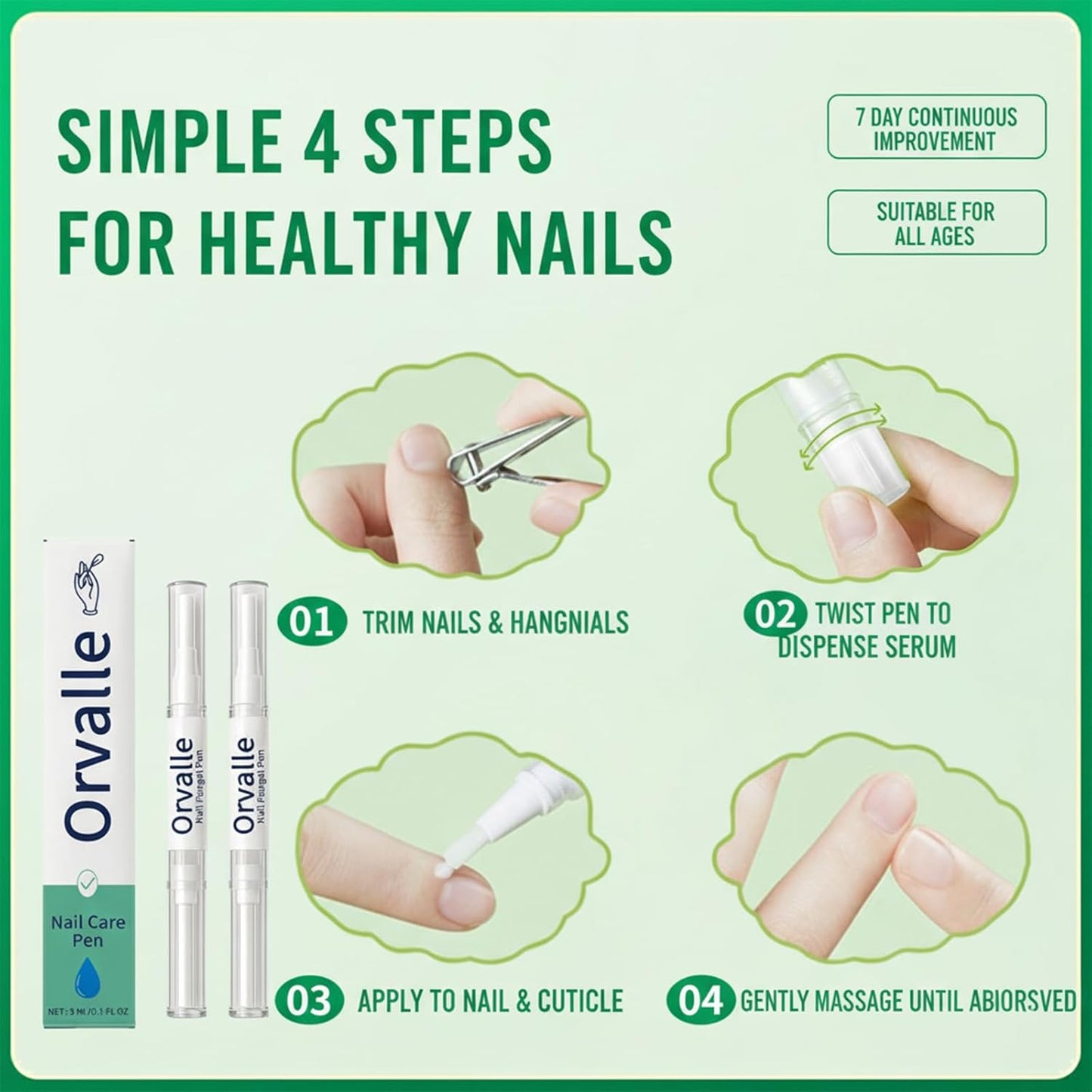 Orvalle Nail Fungus Pen,Toenail fungus pen,Nail Growth Pen for Repair & Strengthener,Nail Growth Treatment Repair Serum Twist Pen Activator for Repair & Strengthener(2pcs)