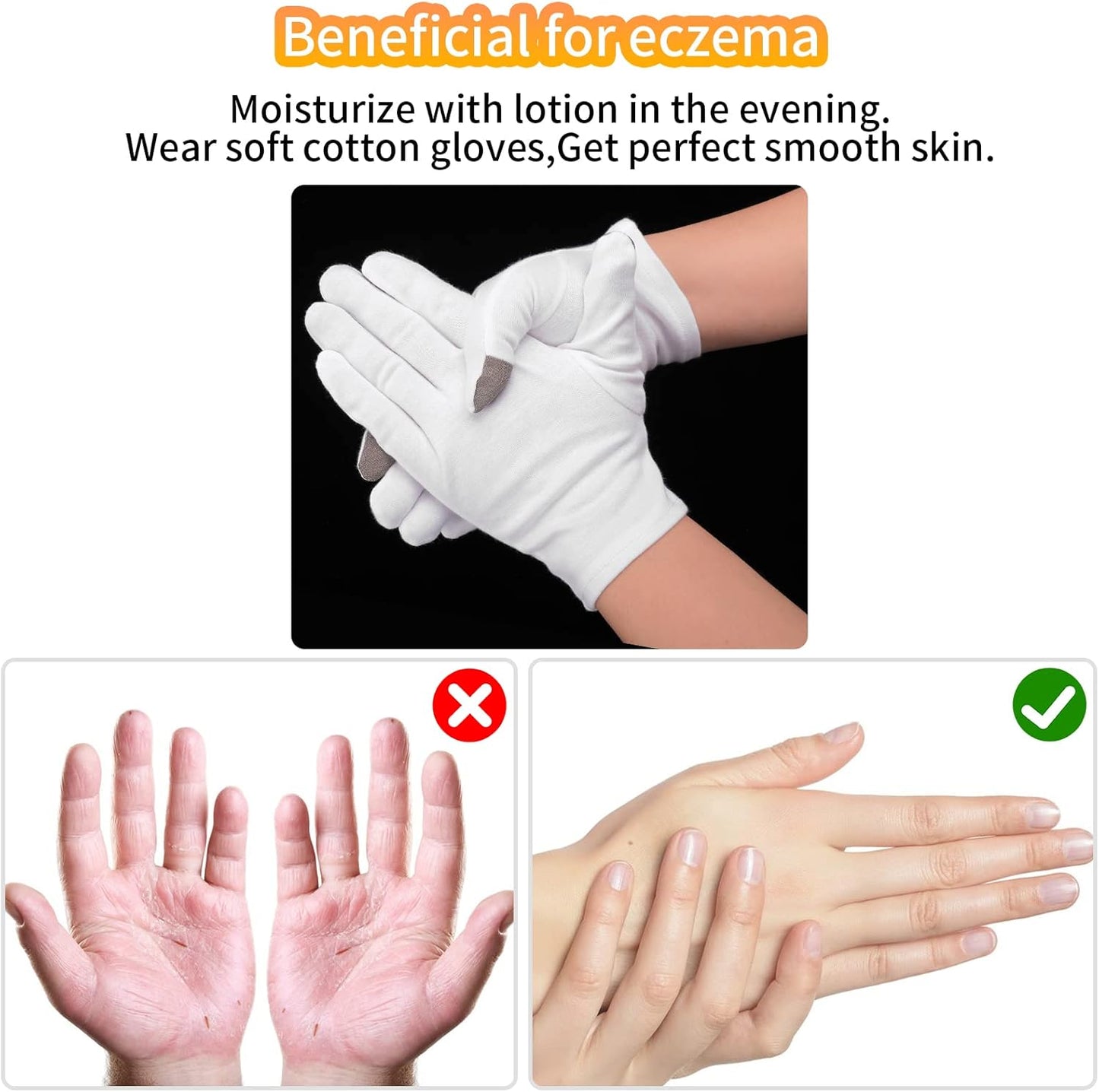 Sibba 3 Pairs Touch Screen Moisturizing Gloves White Cotton Moisturizing Gloves Overnight Bedtime Heal Eczema Sleeping Lotion Hand Spa Treatment Gloves Repair Rough Cracked Dry Chapped Hands Skin