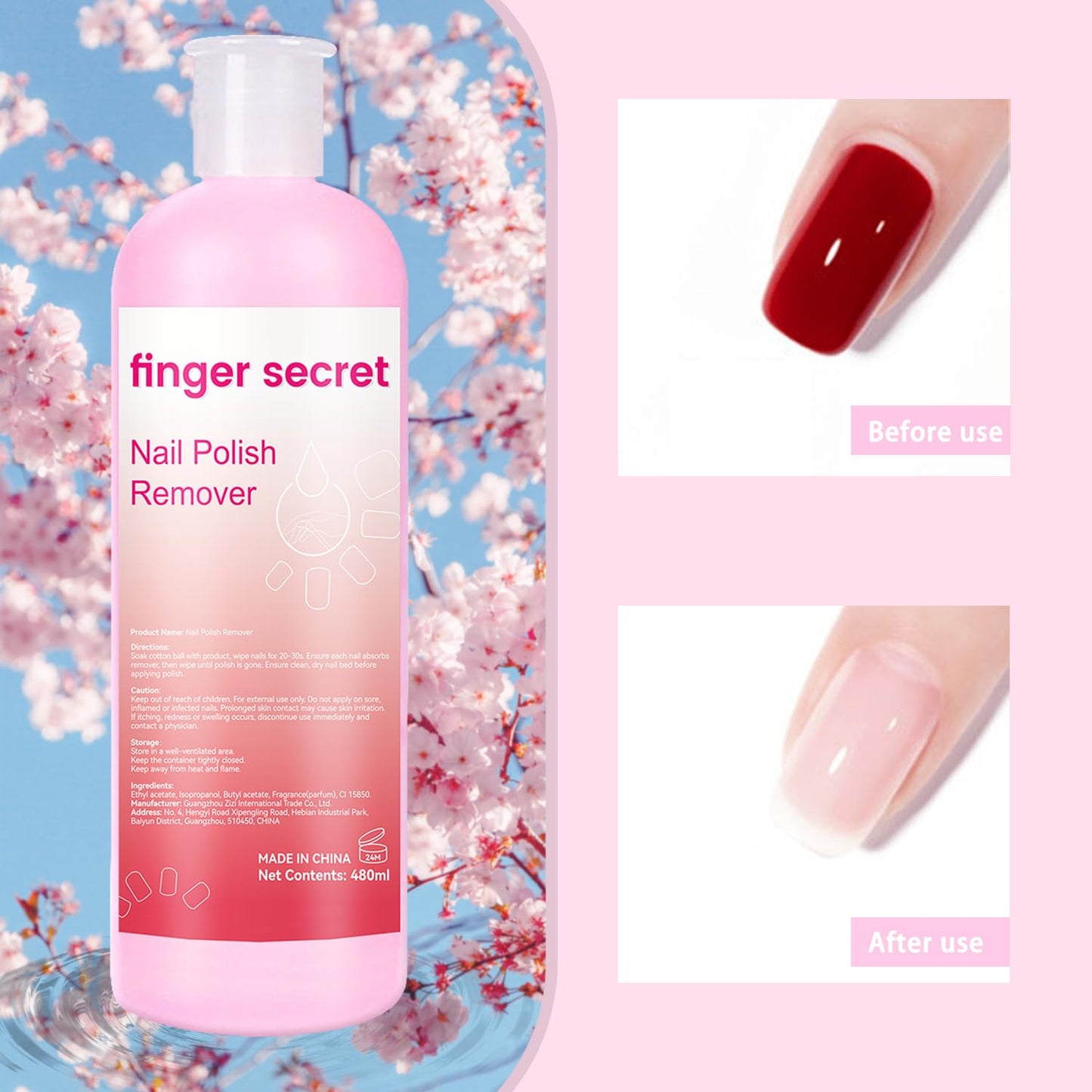 Nail Polish Remover for Nails,finger secret Nail Polish Remover 480ML,Gel Remover For Nails,Professional Gel Polish Remover for Quickly & Easily & Effectively Remove Gel Polish