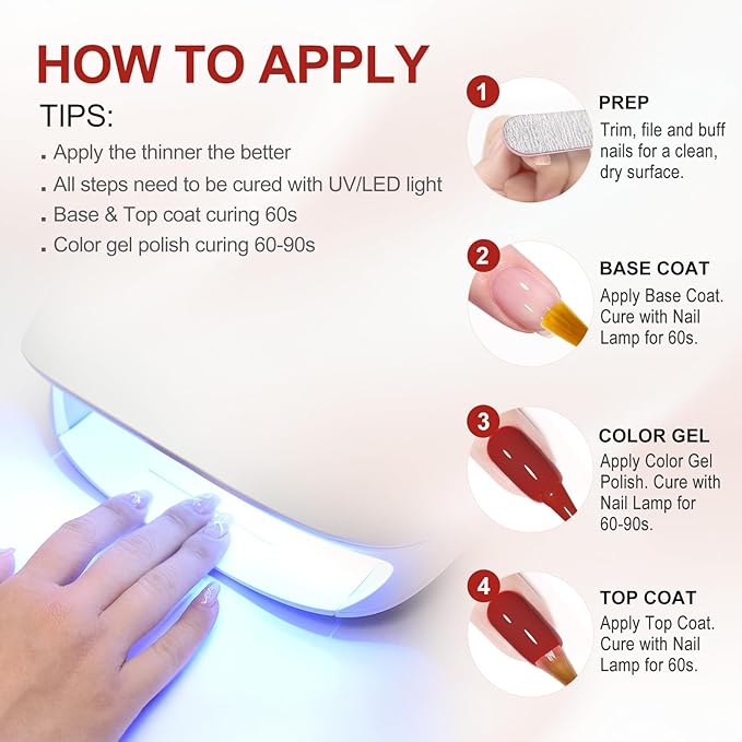 VENALISA 10 ML White Gel Nail Polish Set with DIY Nail tips Kit, 5Pcs White Blue Baby Pink Red Glittle Pastel Gel Polish Color High Gloss Soak Off U V Nail Manicure Salon DIY