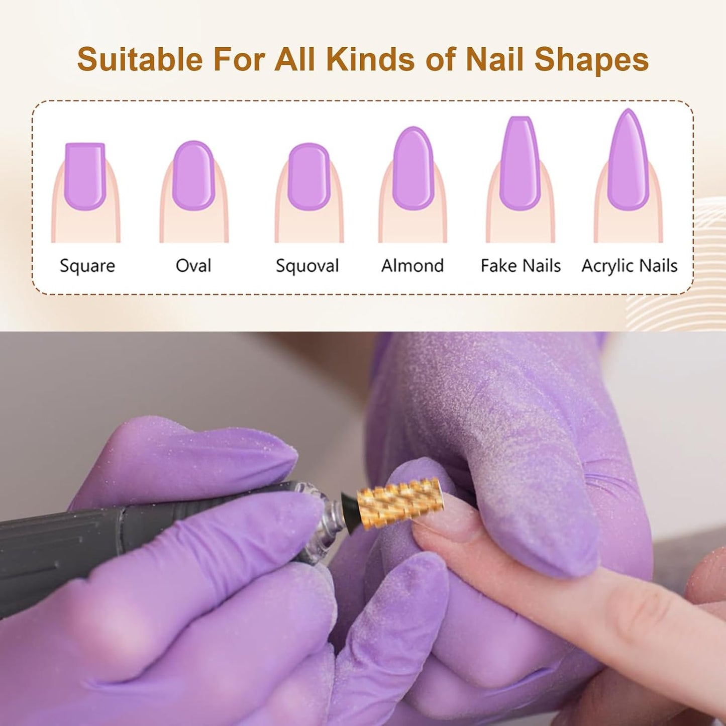 3/32" Large Tapered Barrel Flat Bit Tungsten Carbide Nail Drill Bit Safety Bit for Gel & Acrylic Removal, 2- Way Rotating Efile Tip, Salon Electric File Accessory (XC Girt, Gold)