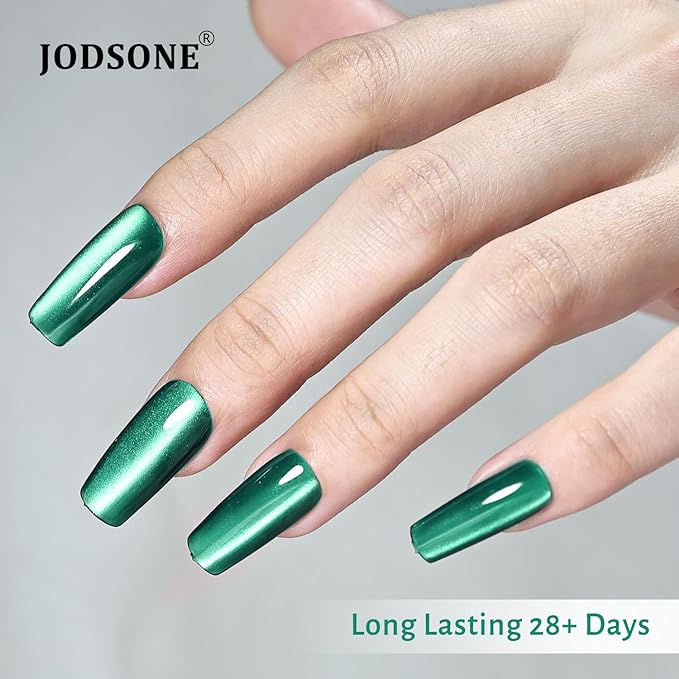 JODSONE 16.5ml Cat Eye Gel Nail Polish Dark Green Single Colors for Holographic Glitter Cat Eye Reflective Translucent Need U V Lamp