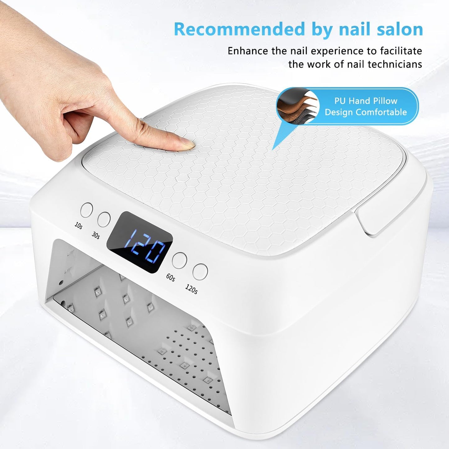 JODSONE U V LED Nail Lamp with Hand Pillow Large Space for Salon Portable Handle Front and Rear Dual Display Professional Nail Lamp Fast Drying Gel Nail Polish