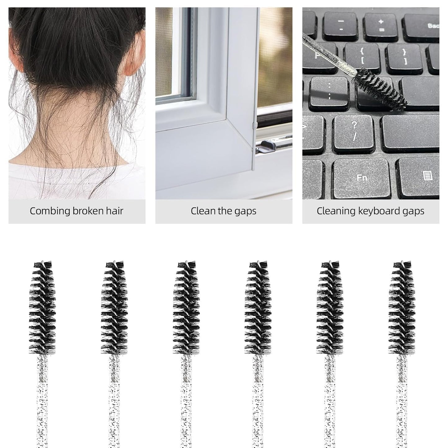 500 Pieces Eyelashes/Eyebrows Brushes, 10CM Lash Removal Cleaning Tools, Crystal Handle, Makeup Tools Mascara Wands(Simple Packaging)-(Crystal Black)