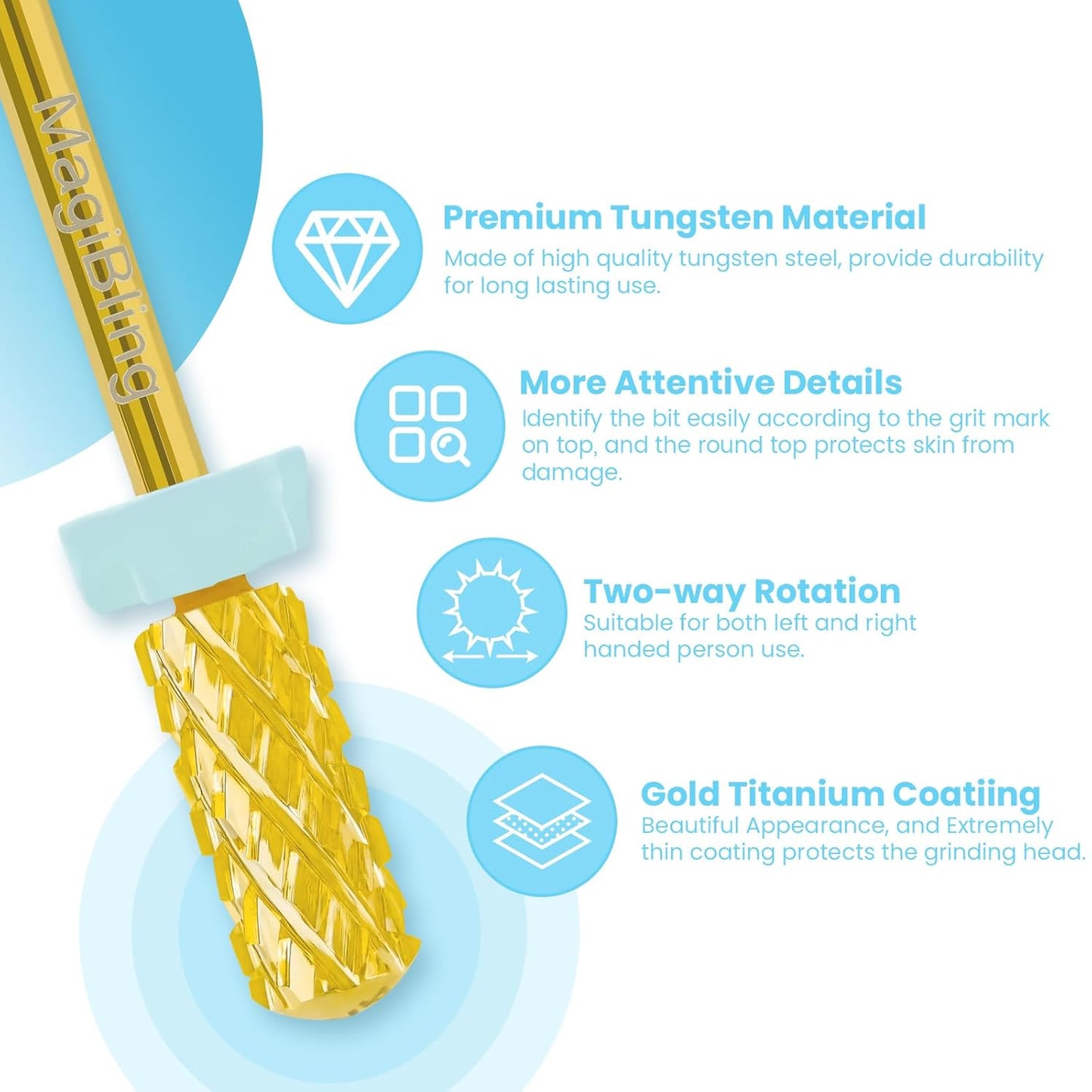 Small Barrel Nail Drill Bits Round Top, 3/32'' Safety Tungsten Carbide Bits, Two-way Rotation, Suitable for Manicure Pedicure Cuticle Gel Polishing, Technicians Bits, Grit: Quadruple Coarse