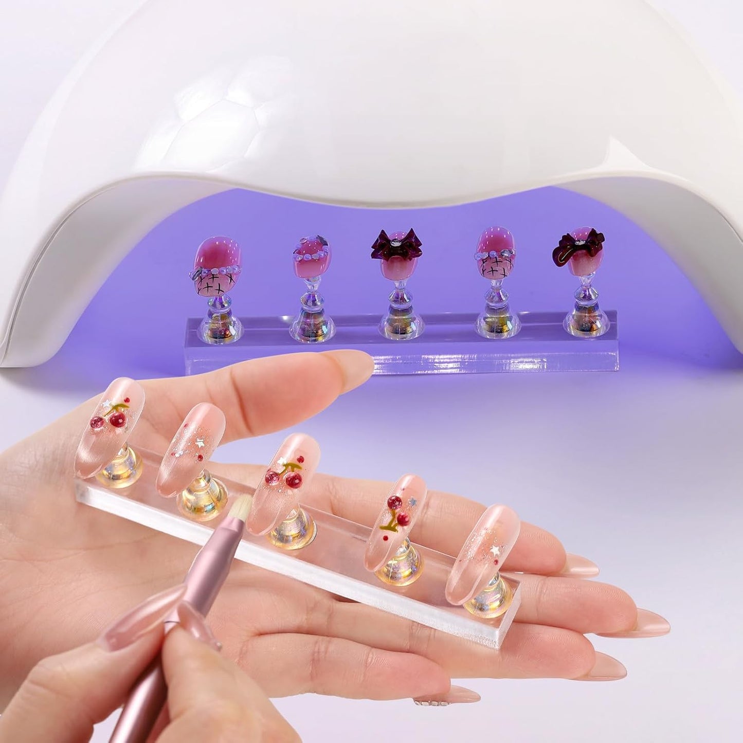 Etercycle Nail Stand for Press On Acrylic Nails Art Display Stand Nail Holder for Painting Magnetic Nails Stand with Double-sided Tape for Home DIY Salon Supplie (Yellow)