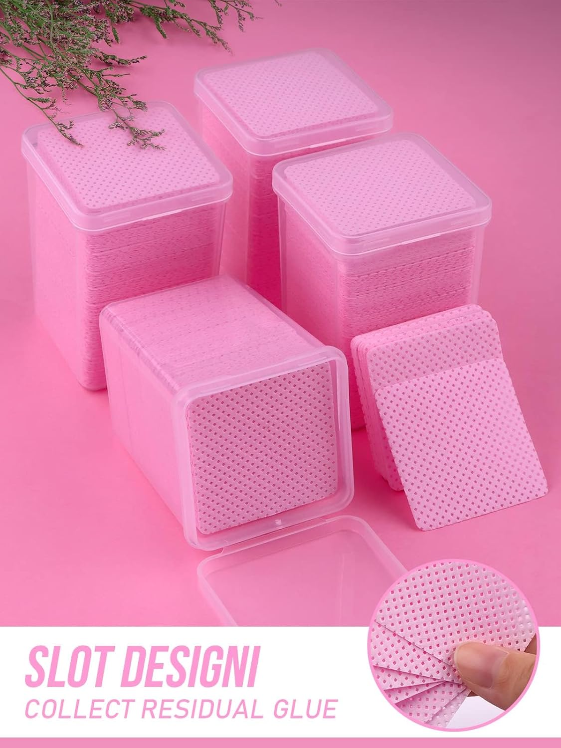 800 PCS Lint Free Nail Wipes, Eyelash Extension Glue Wipes, Lash Glue Cleaning Pads, Adhesive Wipes, Nail Polish Remover Wipes for Lash Extension Supplies (Pink)