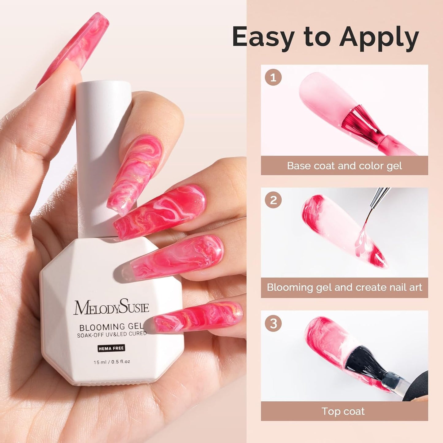 MelodySusie Hema Free Blooming Gel for Nail Design, Marble Watercolor UV Nail Polish, Spreading Effect Sheer Painting Nail Art Supplies, Nail Salon Manicure at Home for Women, 0.53 Fl Oz