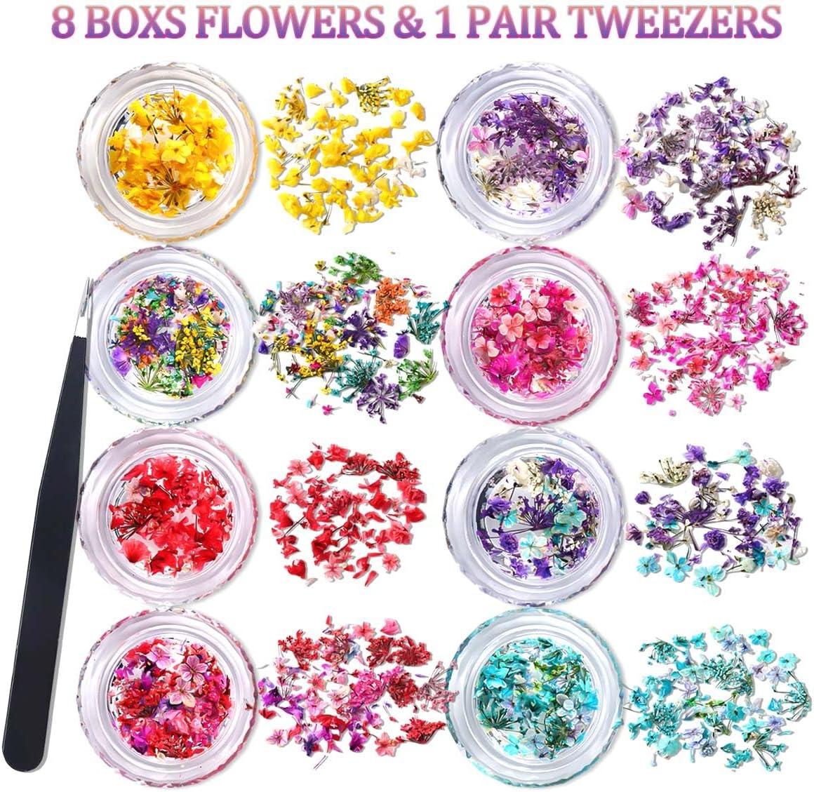 8 Boxs Dried Gypsophila Flowers Nail Art Decoration Mixed Mini Hydrangea Floral Petals Charms Plant Jewelry Accessories for DIY Crafting Nail Design Supplies (Multi-Color)