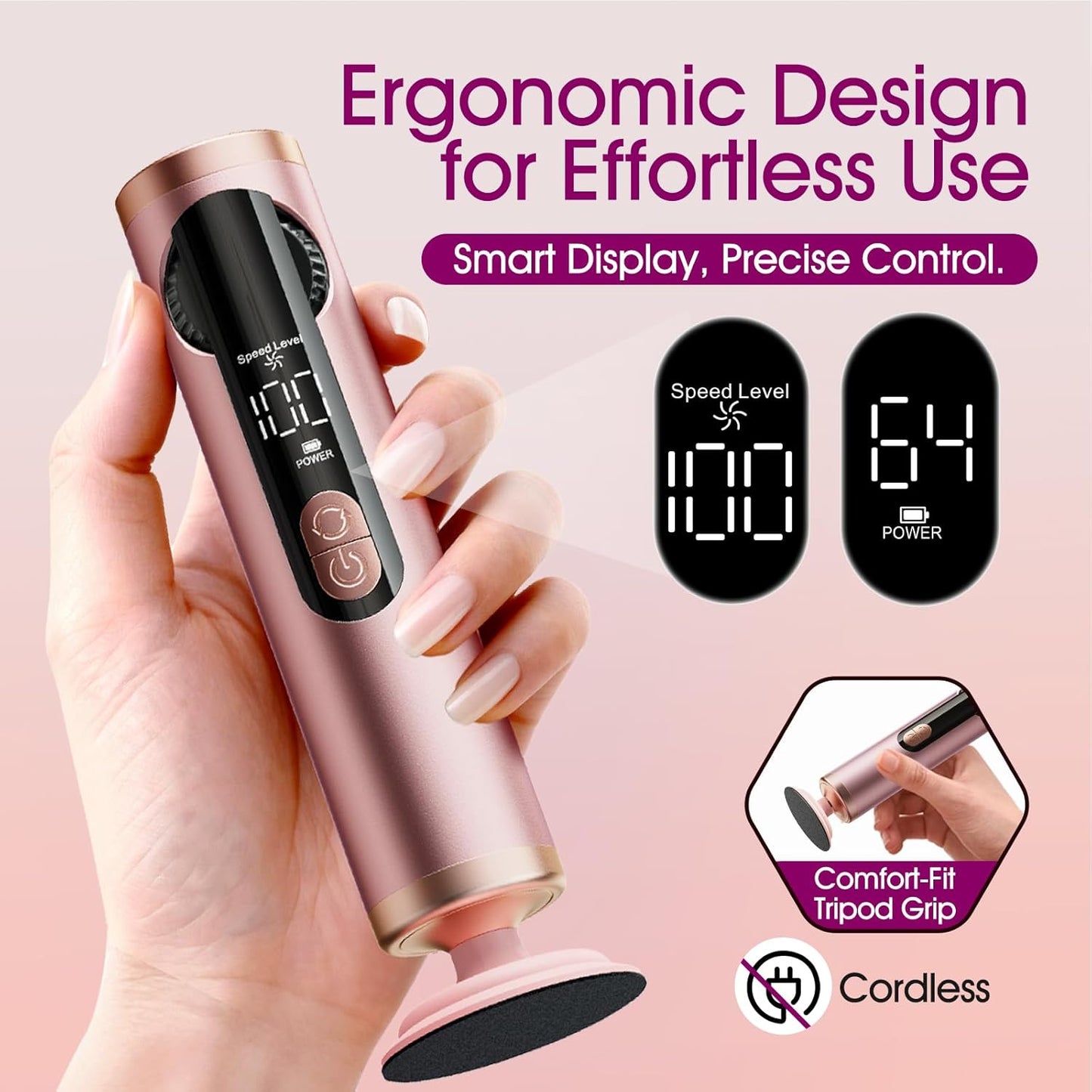 Electric Foot Callus Remover Rechargeable, Professional Pedicure Tools for Feet with 40PCS Sandpaper Discs, Adjustable Speed Heel Scraper for Cracked Heels, Foot Scrubber File for Dry Dead Skin