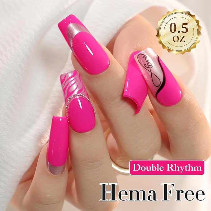 Double Rhythm 0.50 OZ Gel Polish Same Color Same Bottle Golden Round Hema Free Neutral Natural Milky 15 ML Jelly UV Polish Art DIY at Home (Hot Pink-C1312)
