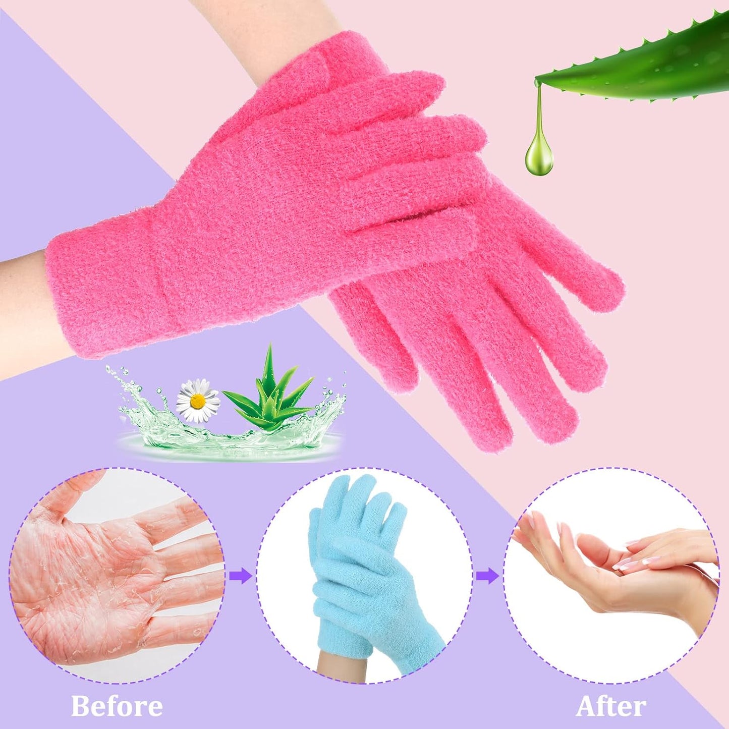 3 Pairs Moisturizing Aloe Gloves for Dry Hands Overnight Aloe Spa Infused Hydrating Cracked Hand Moisturizer Gloves for Women Men Chapped Skin(Stylish Color)