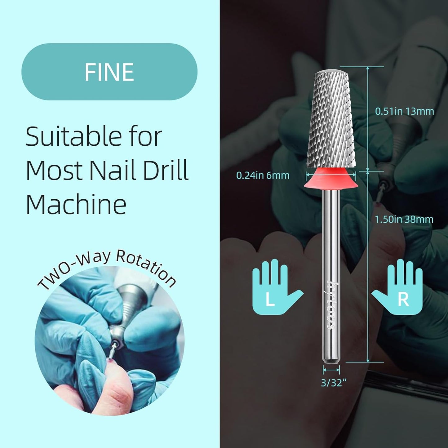 Fine Safety Tapered Nail Drill Bits, Uncoated Smooth Top Barrel Nail Bit, 3/32 Two-way Carbide Drill Bits for Nails, Electric Drills Files Accessories Removal Manicure Soft Gel