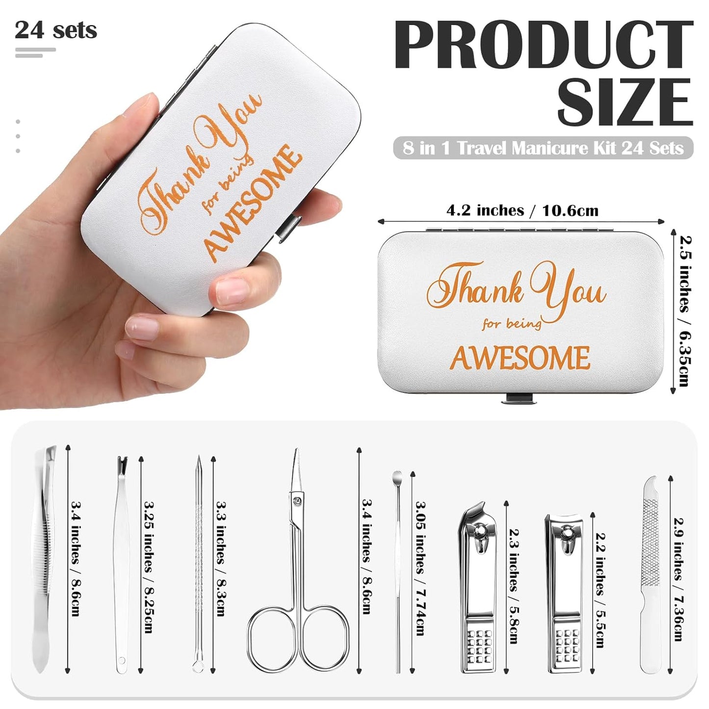 Therwen 24 Sets Manicure Set Nail Clippers 8 in 1 Stainless Steel Grooming Nail Kit Thank You Appreciation Gift Professional Pedicure Tool for Men Women Personal Care(White)
