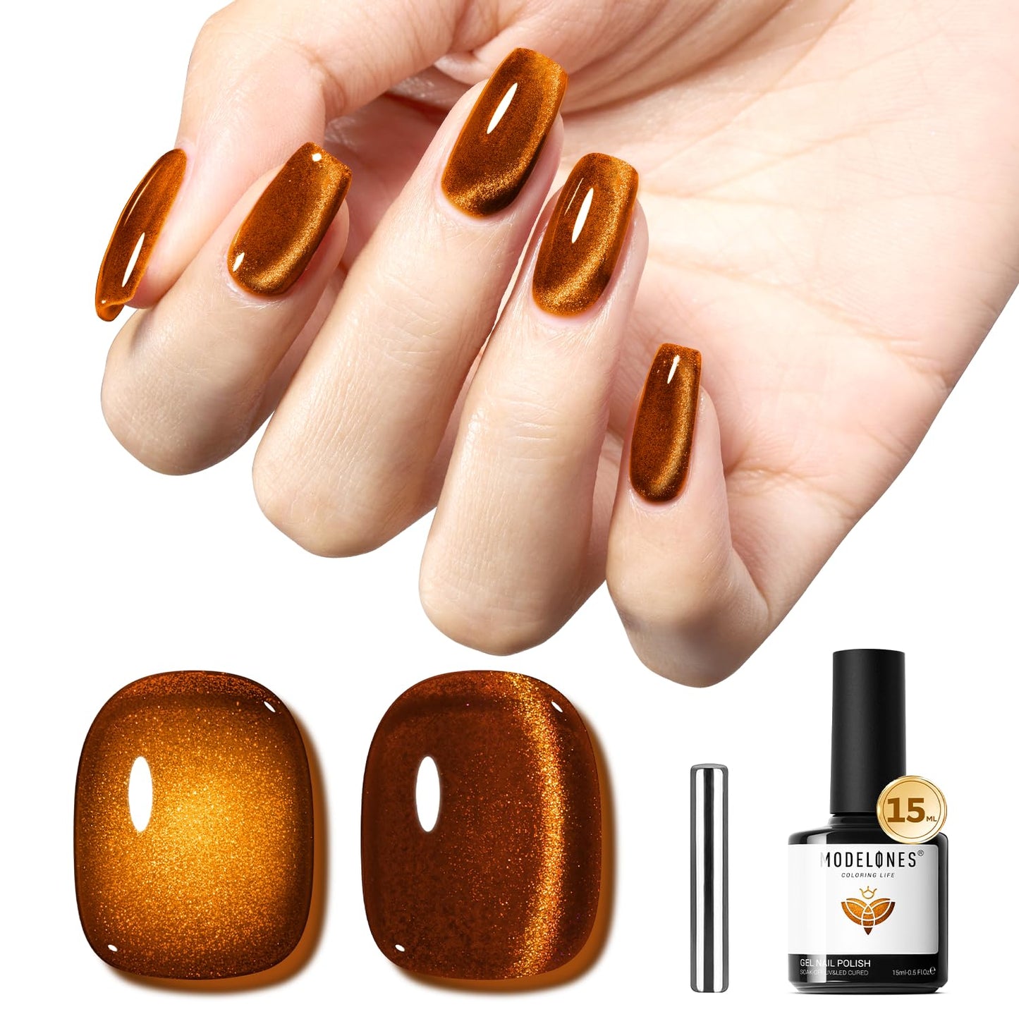 modelones Cat Eye Gel Nail Polish, Glitter Brown Magnetic Nail Polish with Magnet Soak Off U V Winter Gel Polish Shimmer Nail Art Top Coat Manicure Salon DIY
