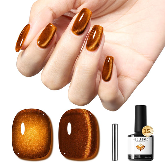 modelones Cat Eye Gel Nail Polish, Glitter Brown Magnetic Nail Polish with Magnet Soak Off U V Winter Gel Polish Shimmer Nail Art Top Coat Manicure Salon DIY