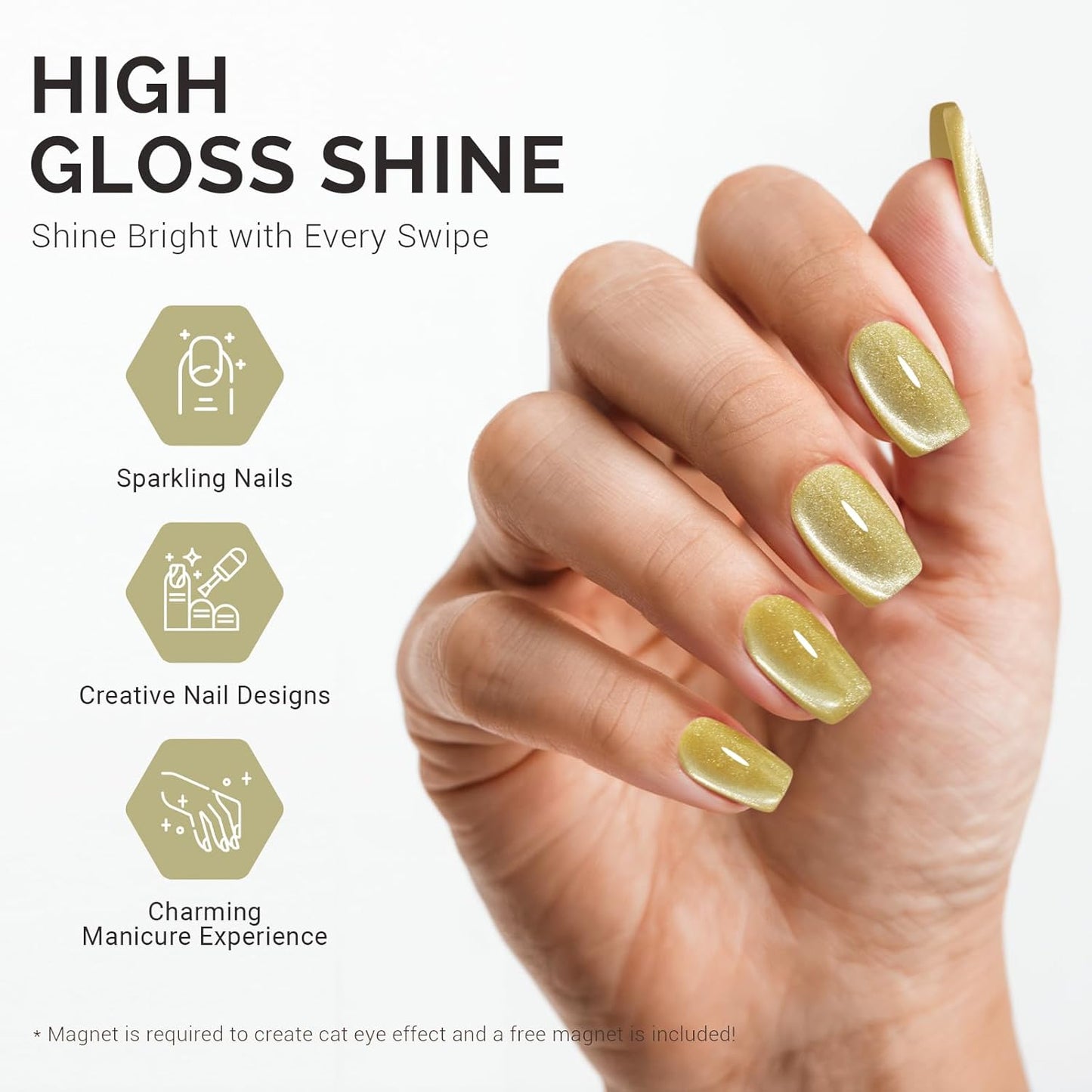 MelodySusie Jeweliver Cat Eye Gel Nail Polish, 0.5 Fl Oz Light Green Glitter Holographic Magnetic Nail Polish with Magnet, UV Nail Polish for Nail Art Manicure Salon DIY at Home C52