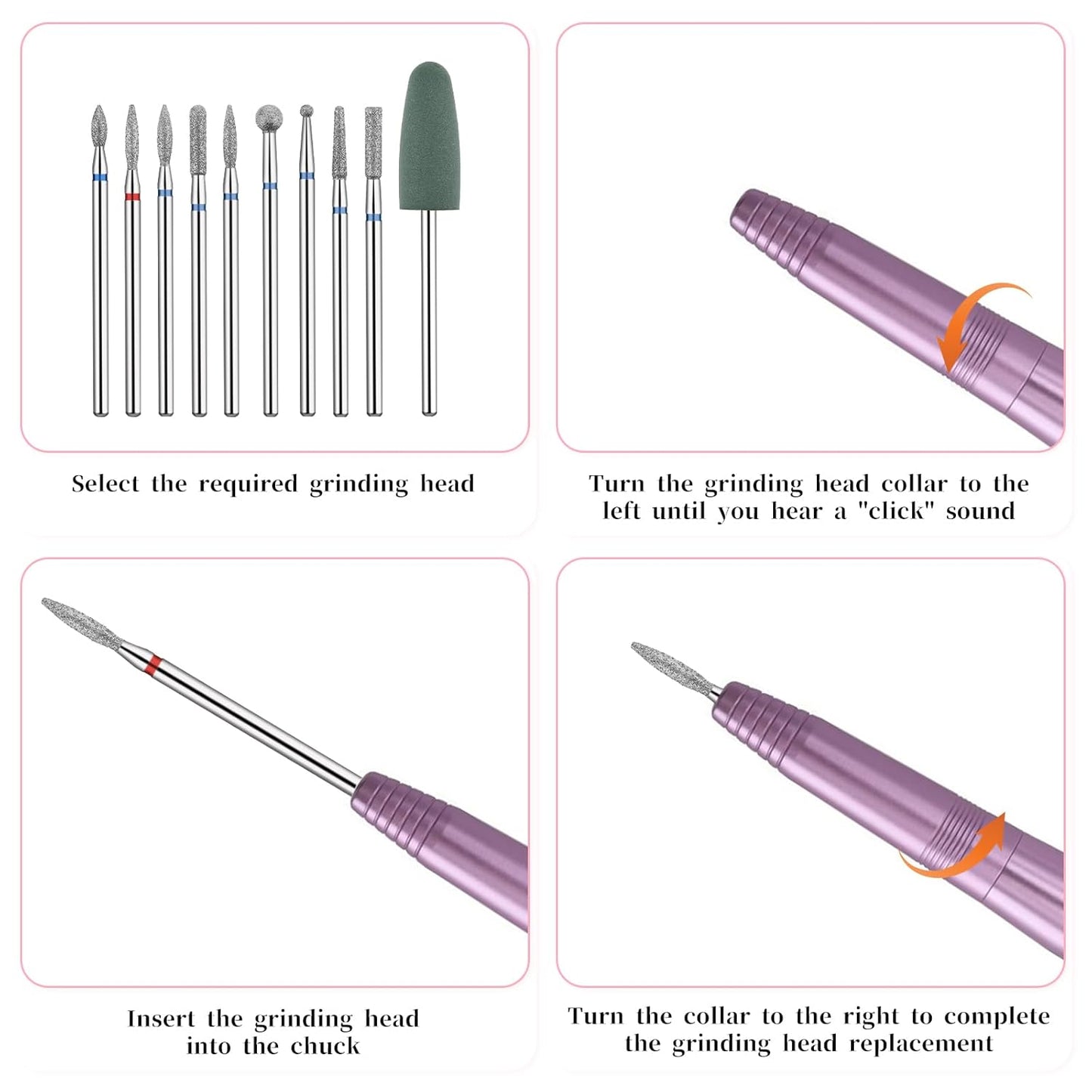 10 PCS Nail Drill Bits Set for Manicure, Professional Russian Manicure Nail Diamond Bits, Cuticle Remover Nail Products for Manicure Pedicure for Home and Nail Salon