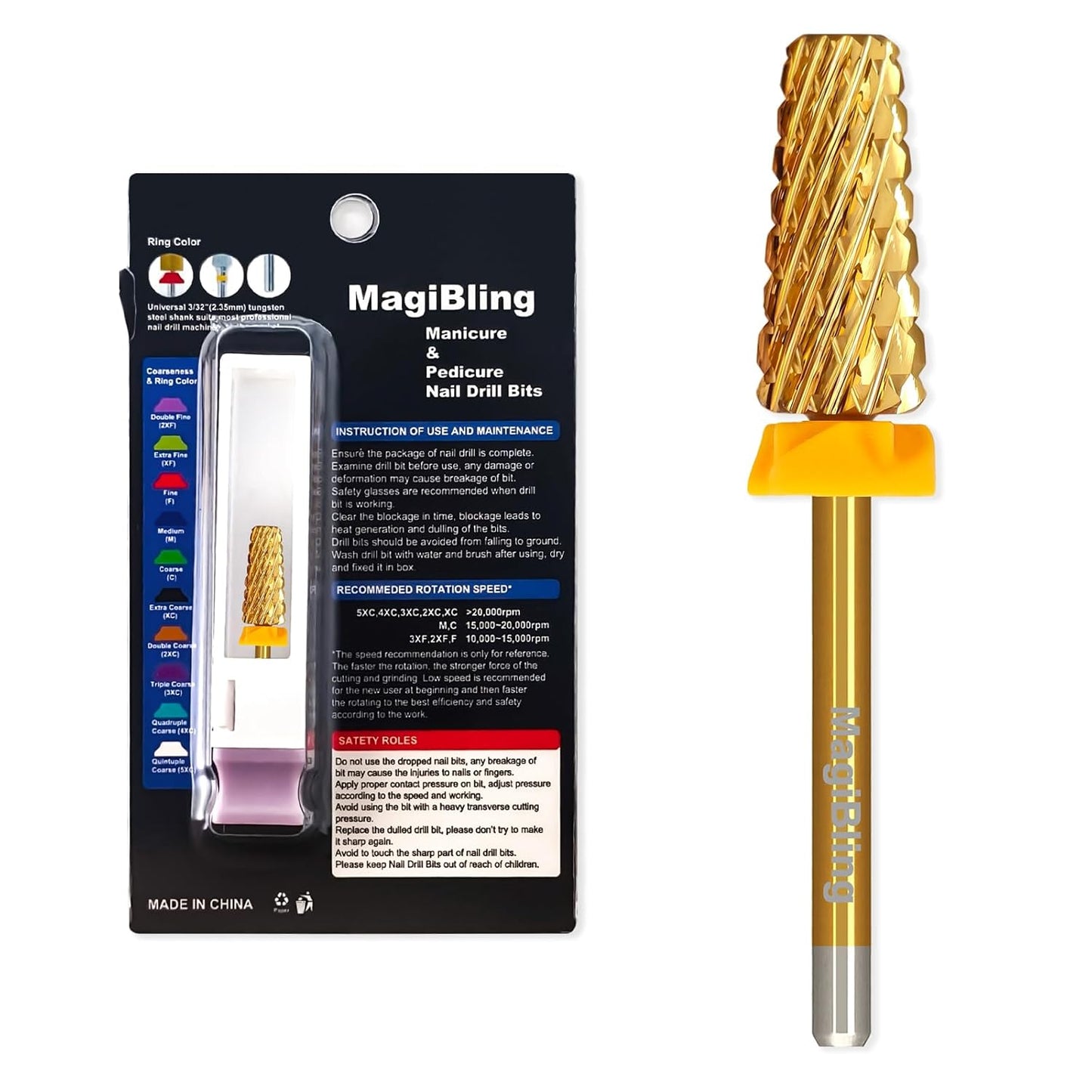 Super Cut Tapered Barrel Nail Drill Bits, 3/32'' Professional Tungsten Carbide Bits, Remove Hard Gel Fast, Right Hand, Suitable for Long Acrylic Nails Gel Polishing, Double Coarse.