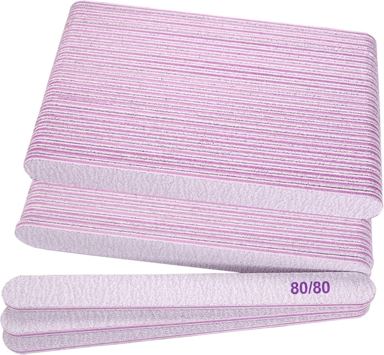 80/80 Grit Nail Files (50 Pcs), Emery Boards for Acrylic Nails and Gel Nails, Coarse Nail File Double Sided 80 Grits Emory Professional Nail Filers Pack Reusable Washable Manicure Gray
