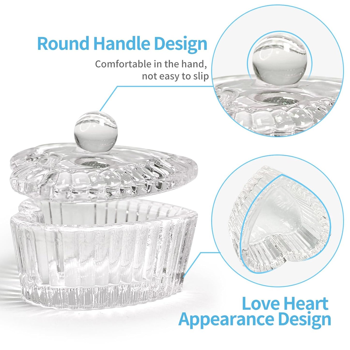 Crystal Sweet Heart Shape Acrylic Liquid Powder Glass Dappen Dish Glass Cup w Cap Lid Bowl for Acrylic Nail Art Transparent Kit (HJ-NAPB018-Clear-2pcs)