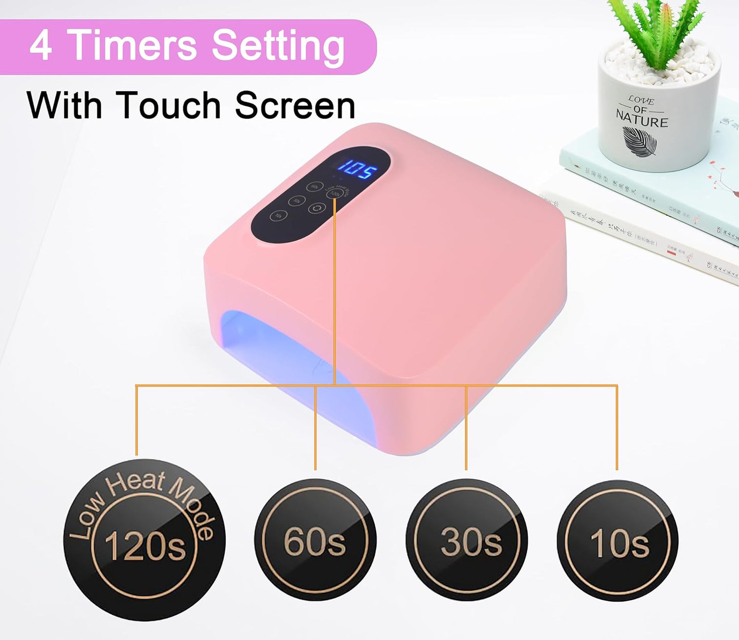 𝐔𝐩𝐠𝐫𝐚𝐝𝐞𝐝 72W Cordless Led Nail Lamp, Rechargeable Nail Dryer, Portable Gel UV Led Nail Light with Metallic Reflector Base, Professional Gel Curing Lamp with 4 Timer Setting for Home and Salon