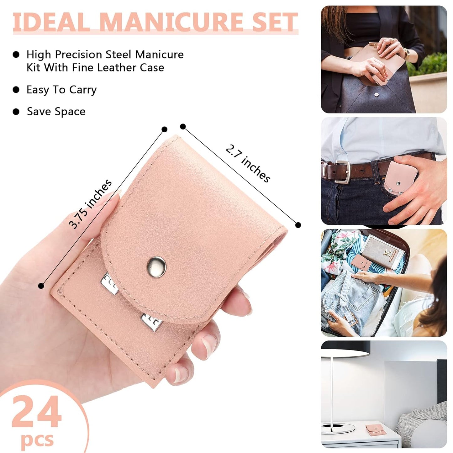 Lasnten 24 Set Christmas Manicure Set Bulk Nail Clippers Grooming Nail Kit Stainless Steel Professional Pedicure Kit Pedicure Tools with Travel Case Gifts for Xmas Men Women(4 in 1,Pink)