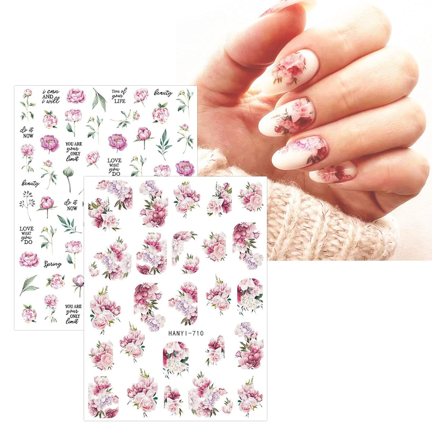 JMEOWIO 10 Sheets Spring Flower Nail Art Stickers Decals Self-Adhesive Pegatinas Uñas Colorful Floral Summer Nail Supplies Nail Art Design Decoration Accessories