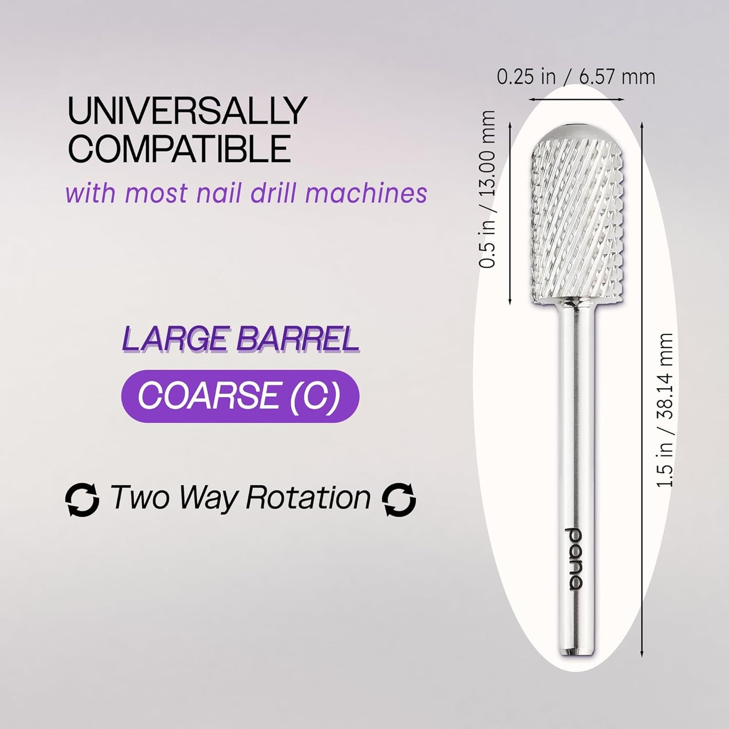 PANA 3/32" Large Smooth Round Top Safety Carbide Nail Drill Bit for Gel Polish & Acrylic Removal Nail Salon Manicure Pedicure Electric File Tools (Large Barrel - Silver, Coarse)