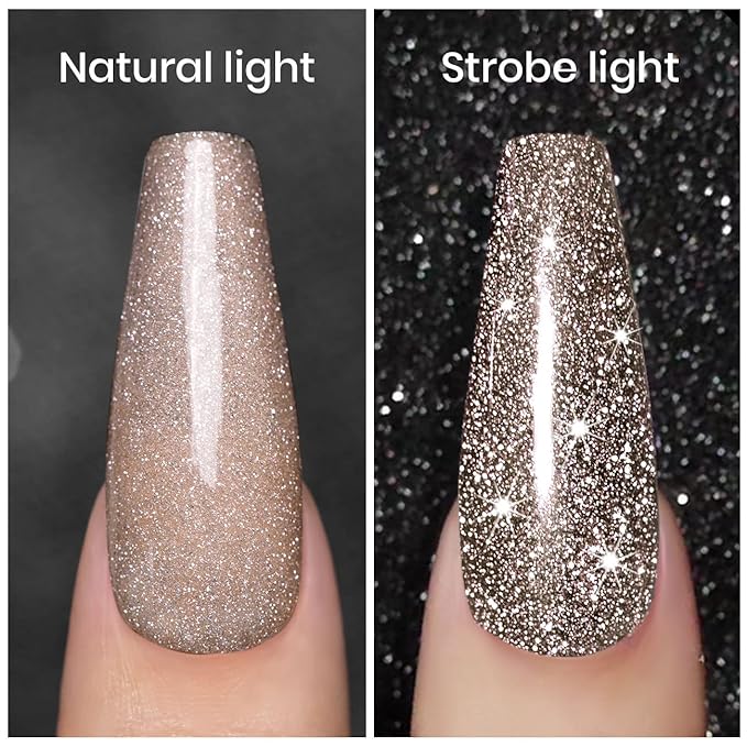 RARJSM Reflective Glitter Gel Polish,Flash Dimond Nude Brown Gel Nail Polish Winter Colors Sparkly Shiny U V L E D Curing Need Nailgel for Manicure DIY and Nail Art Salon 7.5ML