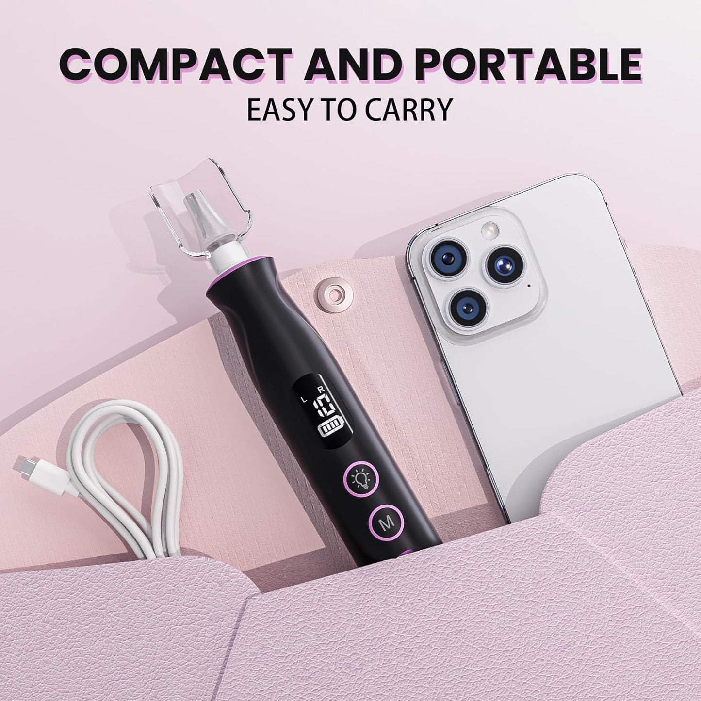 Electric Nail Drill, Cordless 2000 mAh Rechargeable Portable Nail File 12 in 1 Kit for Thick Toenails, 10 Speeds Nail Dril Machine Professional Manicure Pedicure for Hand Natural Nails Care (Black)