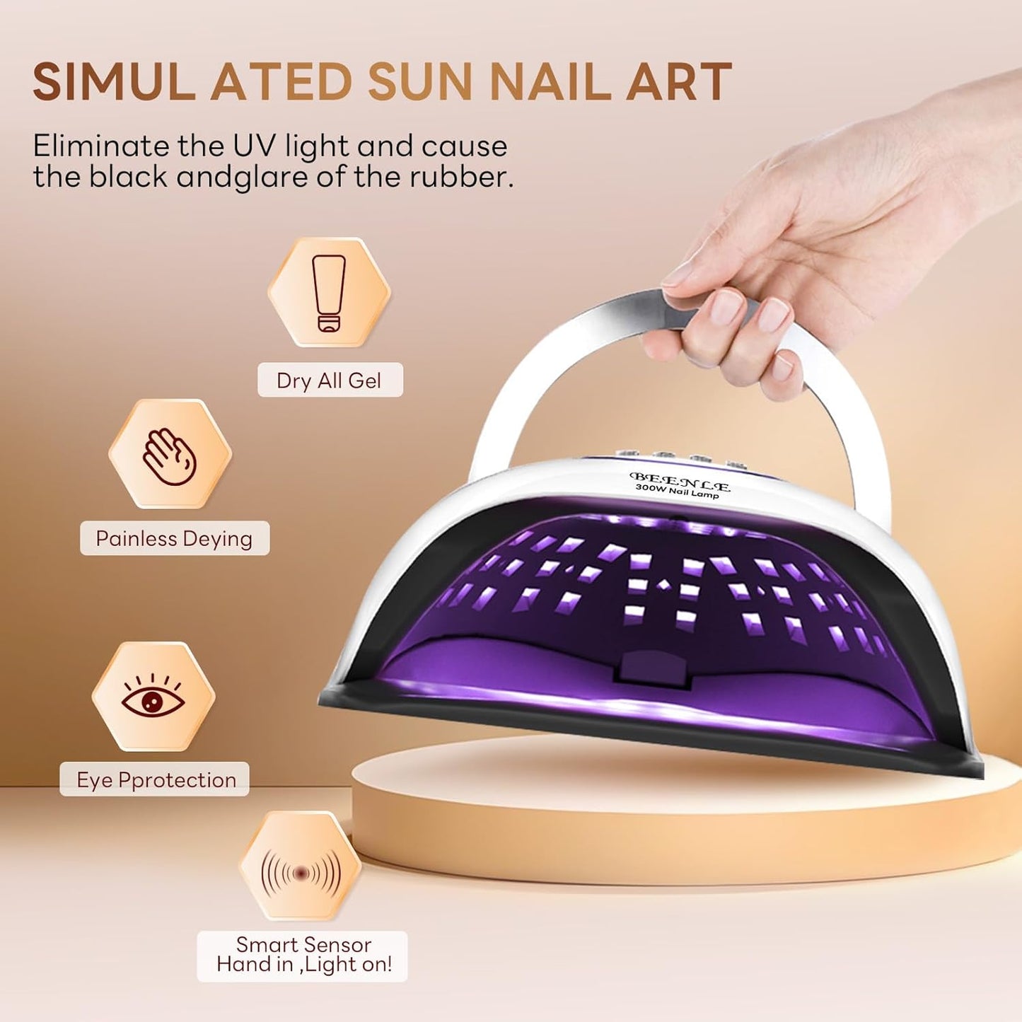 300W Nail Lamp Gel Nail Lamp Nail Dryer UV Lamps with 72 Led Beads for Gel Nails, LED Nail Lamp with Automatic Sensor / 4 Timer Setting, Home and Salon