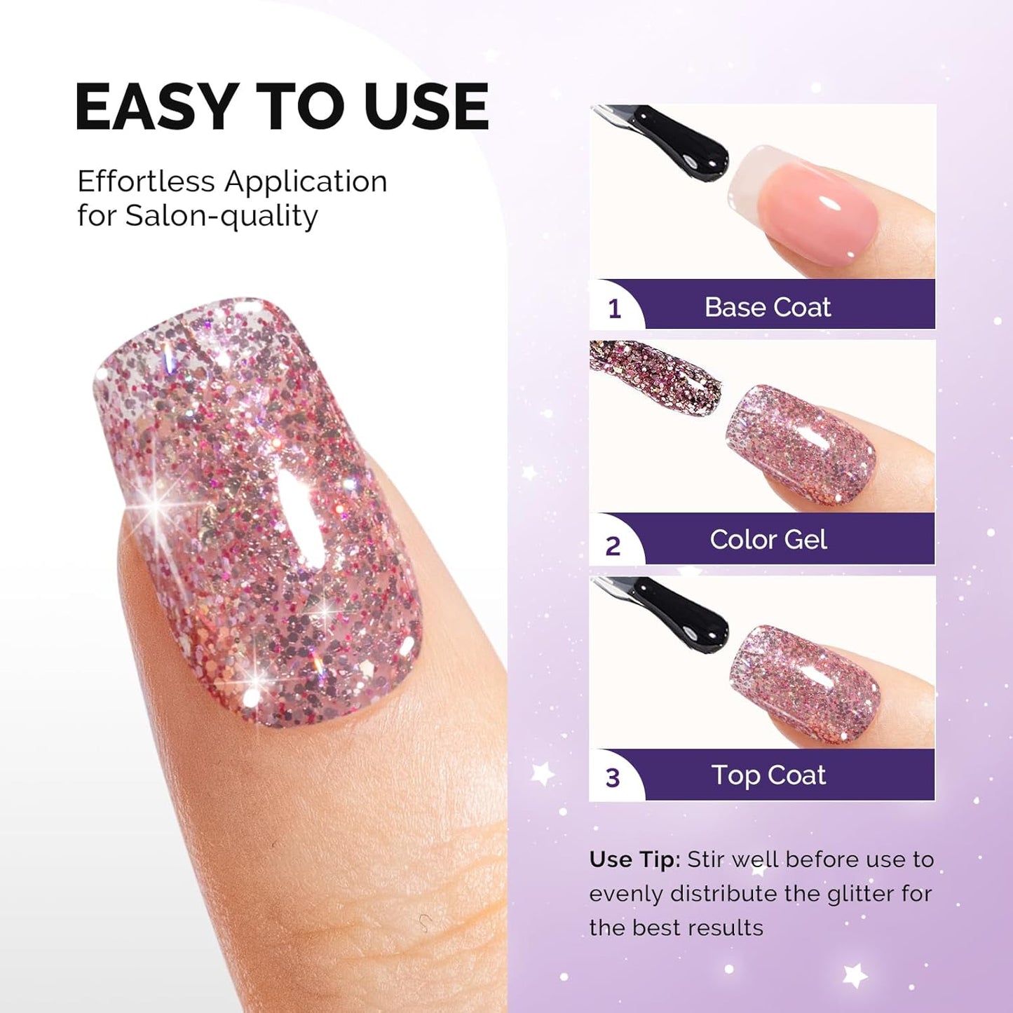 MelodySusie Galaliver Glitter Gel Nail Polish, 15ML Sparkly Shimmer Gel Polish Soak Off UV LED Cured Long Lasting Gift for Women DIY Nail Design Nail Art Manicure Sweet Pink X12