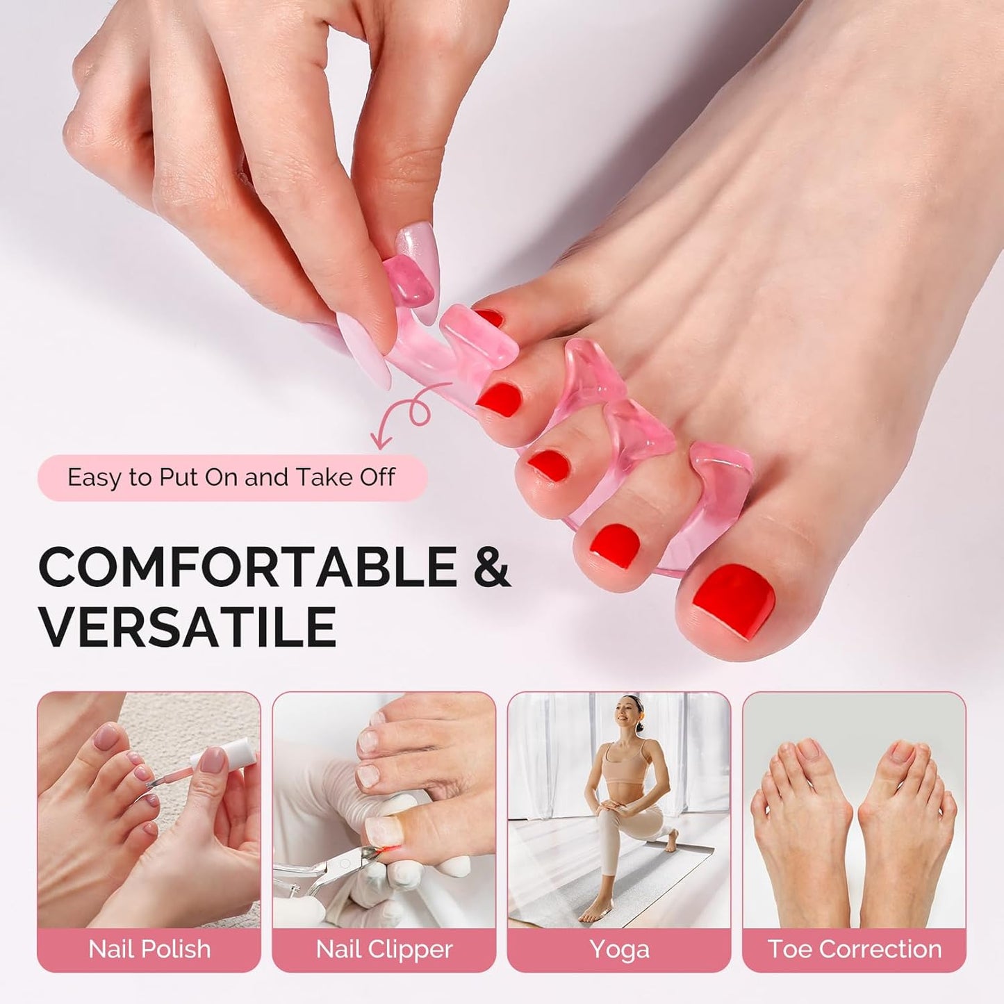 MelodySusie 6Pcs Toe Separators for Women Pedicure, Flexible Soft Silicone Toe Spacers Kit for Separating Fingers & Toes, Nail Polish and Grooming, Suitable for Home DIY Salon tools, Gifts for Women