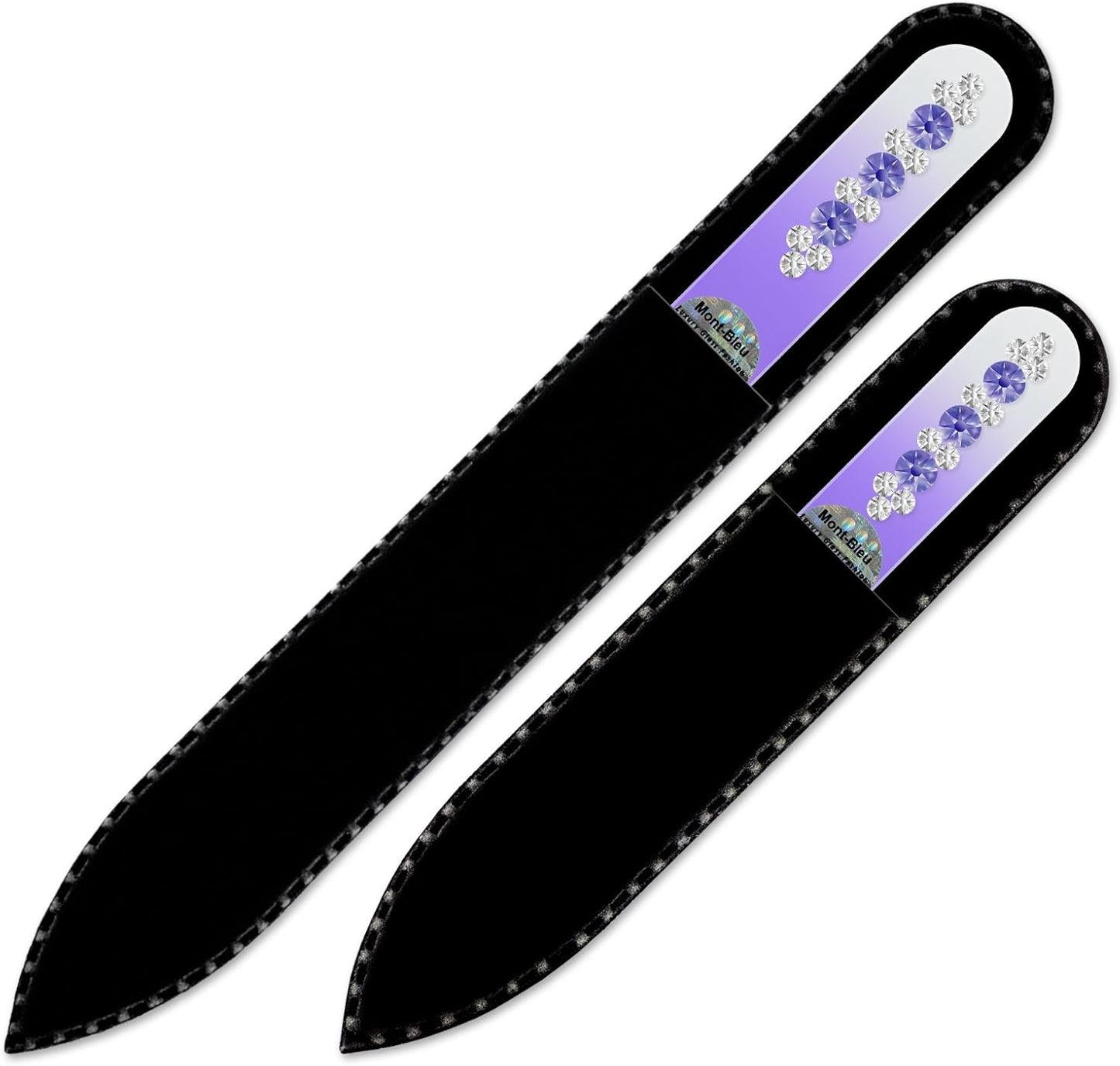 Nail File - Mont Bleu Set of 2 Glass Nail Files Hand Decorated with Crystals - Handmade Gifts - Czech Tempered Glass - Glass Fingernail Files - for Natural Nails - Crystal Nail Files