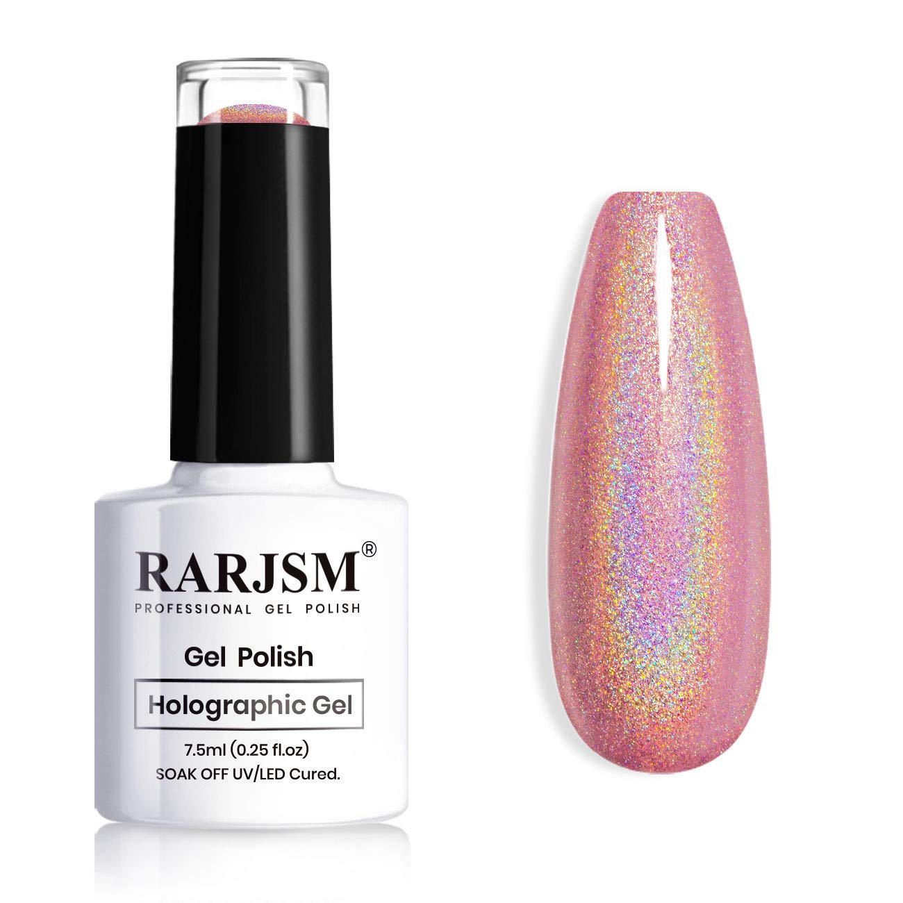RARJSM Holographic Nail Polish Rose Gold Gel NailPolish with Mermaid Unicorn Effect Glitter Gel Nail Polish RAR73 Suitable for Spring Summer