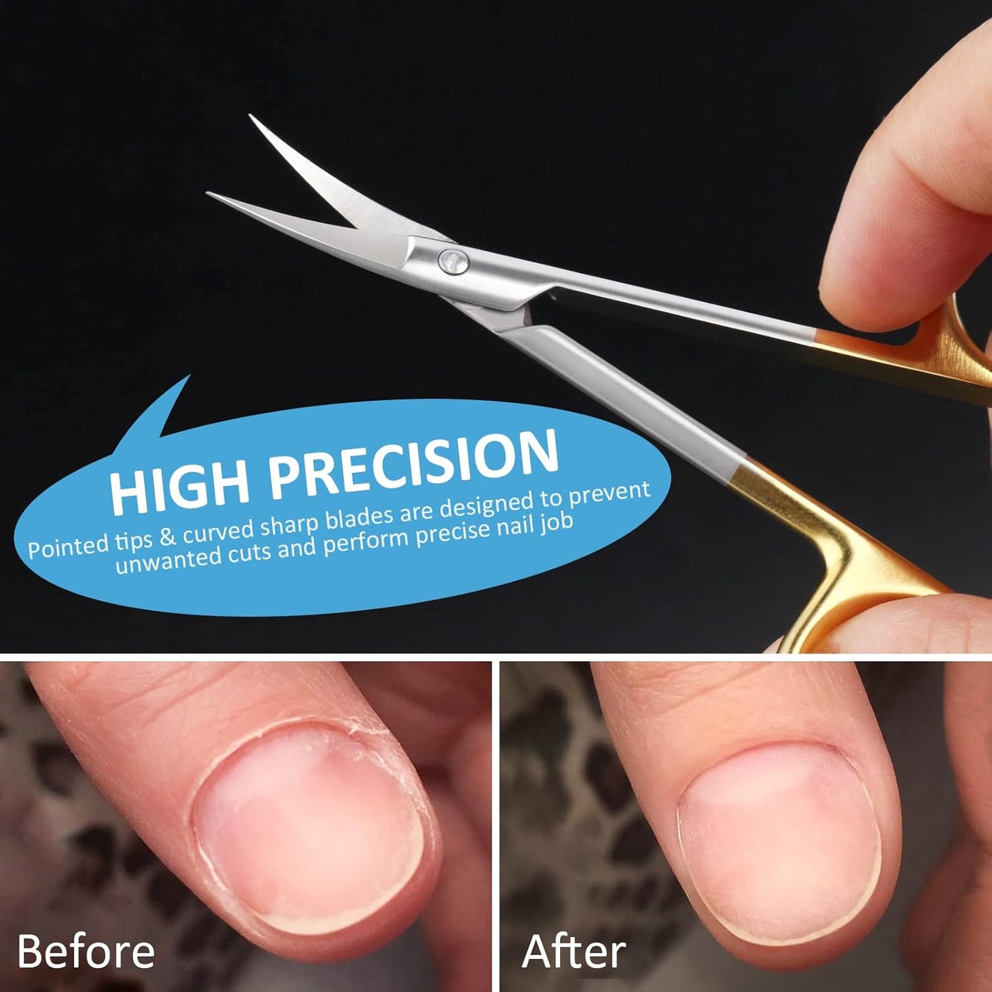 Qunzhao Cuticle Scissors for Women and Men Curved Stainless Steel with Tip Grooming Blades Manicure Nail for Dry Skin Nail Scissors (4)