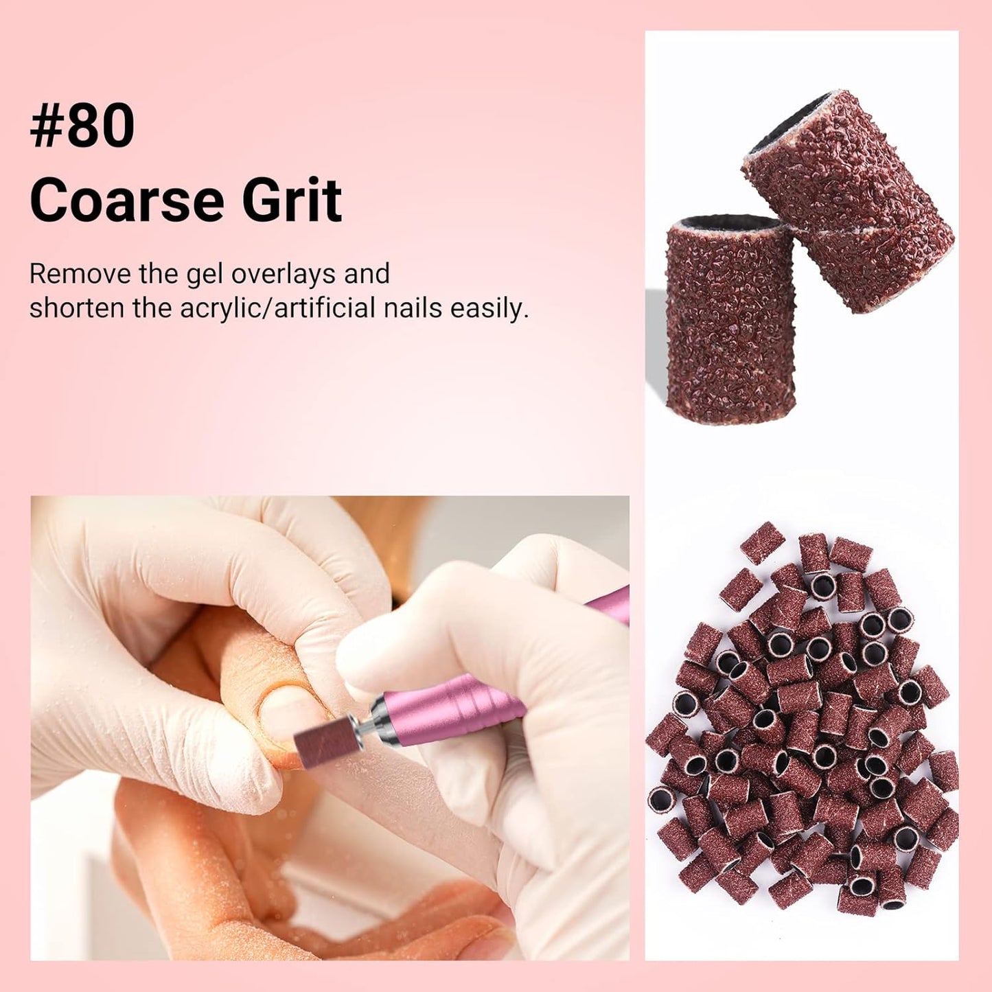 MelodySusie 100 Pcs Nail Drill Bits Sanding Bands for Nail Drill 80 Coarse Grit Nail File Sanding Bands for Acrylic Nails Gel Manicures and Pedicure