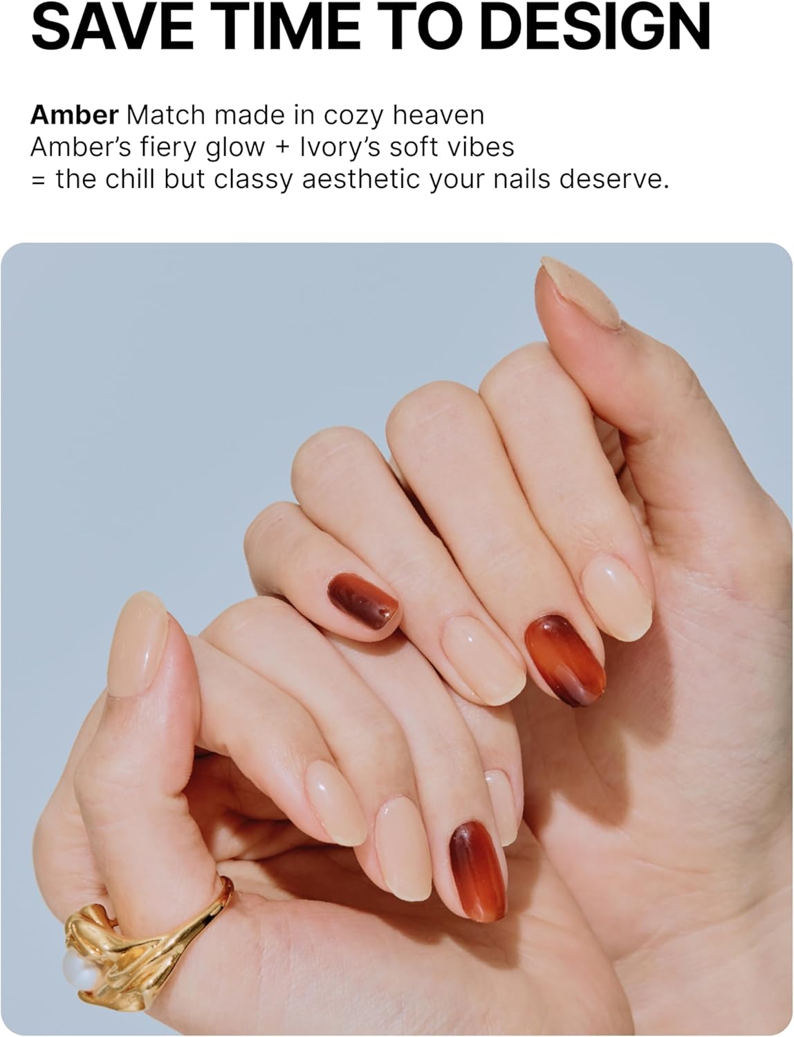 UUUUUU Semi Cured Gel Nail Strips | Salon-Quality | UV Free Gel Nail Wraps for Women | Easy Peel&Stick | Long-Lasting up to 14 Days | 28 Strips Set+File & Wipes | Gift-Ready (Amber)