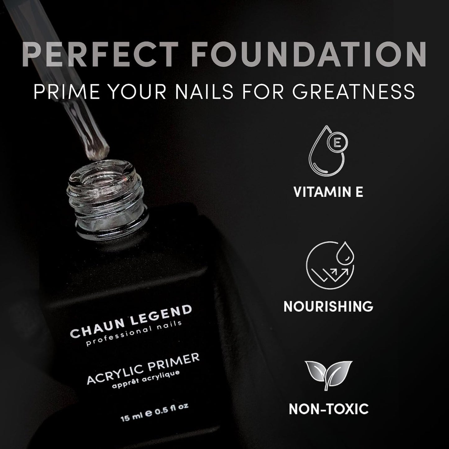 CHAUN LEGEND Acrylic Primer | Vitamin E Infused, Non-Acid Formula | Nourishes, Strengthens, and Primes for Flawless, Long-Lasting Acrylic Powder Nail Extensions | 15ml