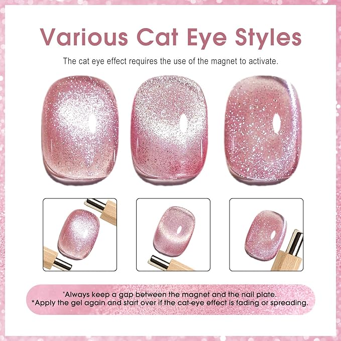 CANNI 8 Pcs 9 ML Cat Eye Gel Nail Polish Set, Red Pink Blue Green Yellow Glitter Rainbow Holographic Cat Eye Gel Polish Kit with Magnet Shimmer Colors Nail Art Manicure Salon DIY Gifts