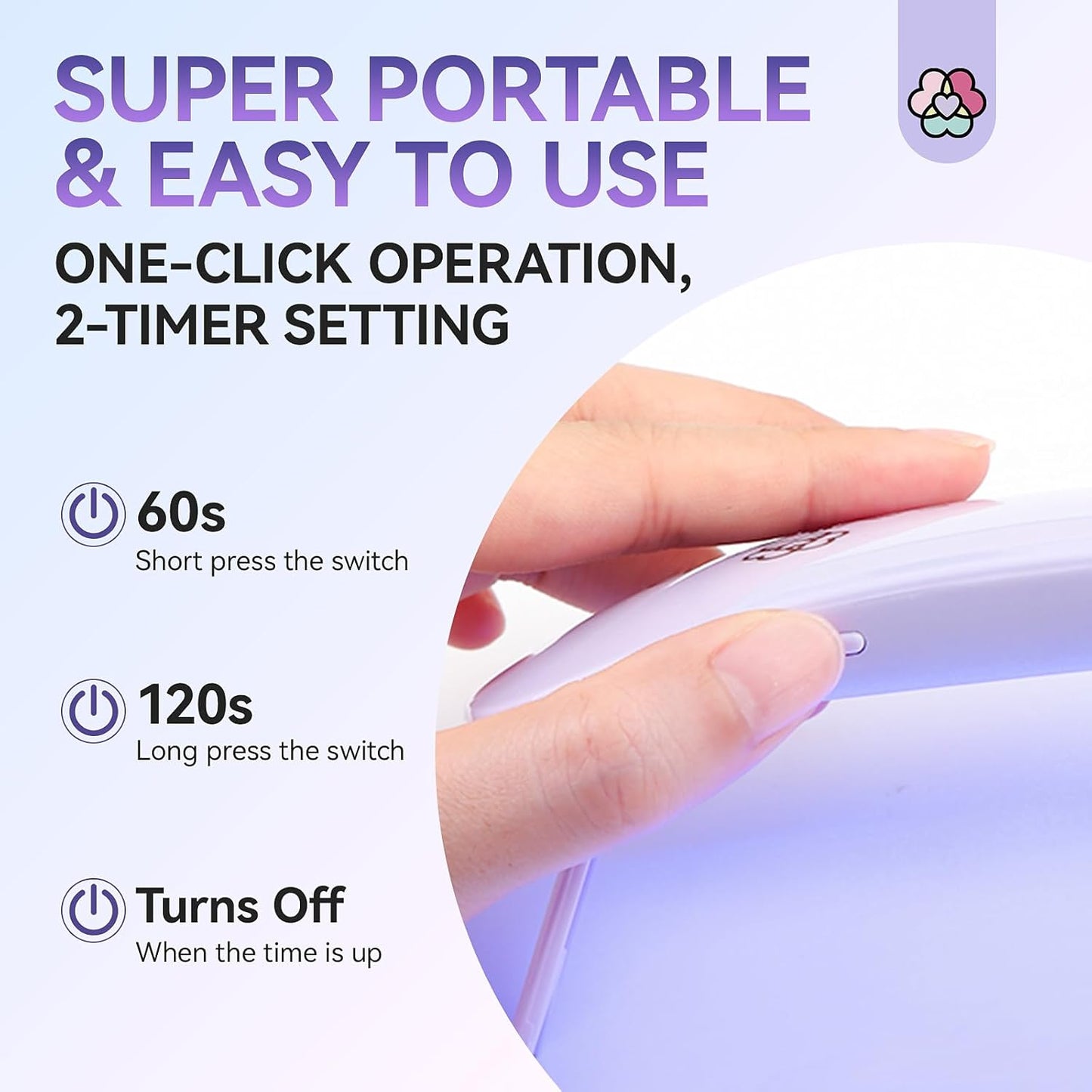 SAVILAND SSPro X Gel U V Nail Lamp for Gel Polish: 12W Mini Portable LED Light Fast Curing 2 Timers Flash Cure Lamp USB Interface Folding Design Personal Manicure Home Travel Use U V Light Purple