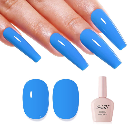 Imtiti Blue Gel Nail Polish, Royal Blue Nail Gel Polish High Gloss Soak Off UV LED Spring Summer Nail Art Manicure Salon DIY Design 10ML