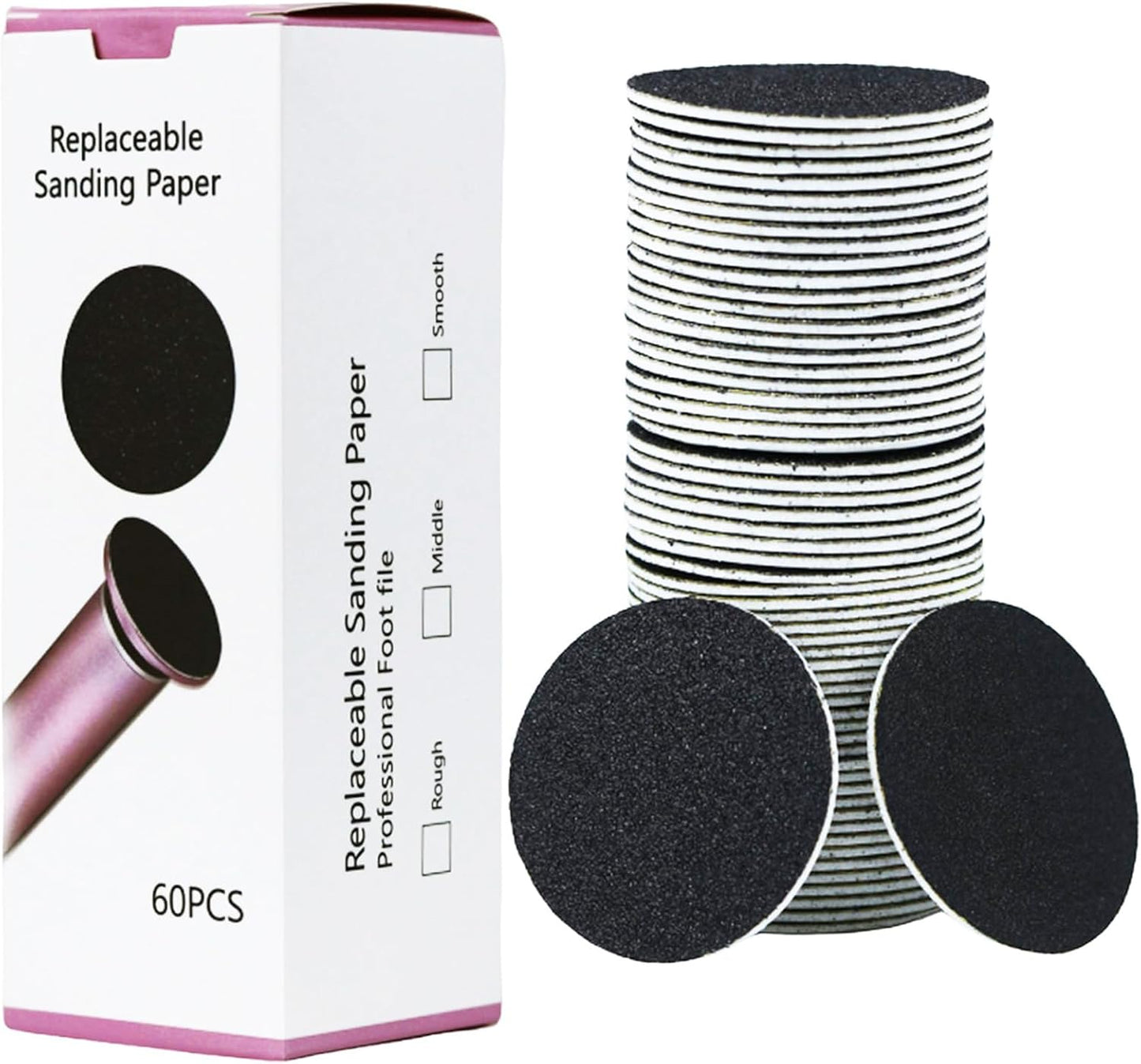 60 Pcs Foot File Sandpaper Discs Replaceable Foot Sanders Refill Callus Disks for Electric Callus Remover Dead Skin Removal (30pcs Coarse 80 Grit + 30pcs Fine 180 Grit)